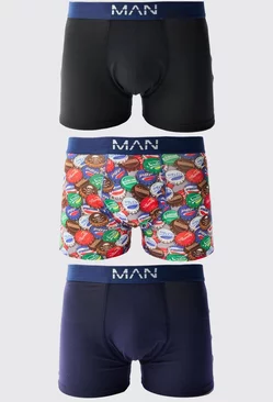 3 Pack Graphic Print Boxers Blue