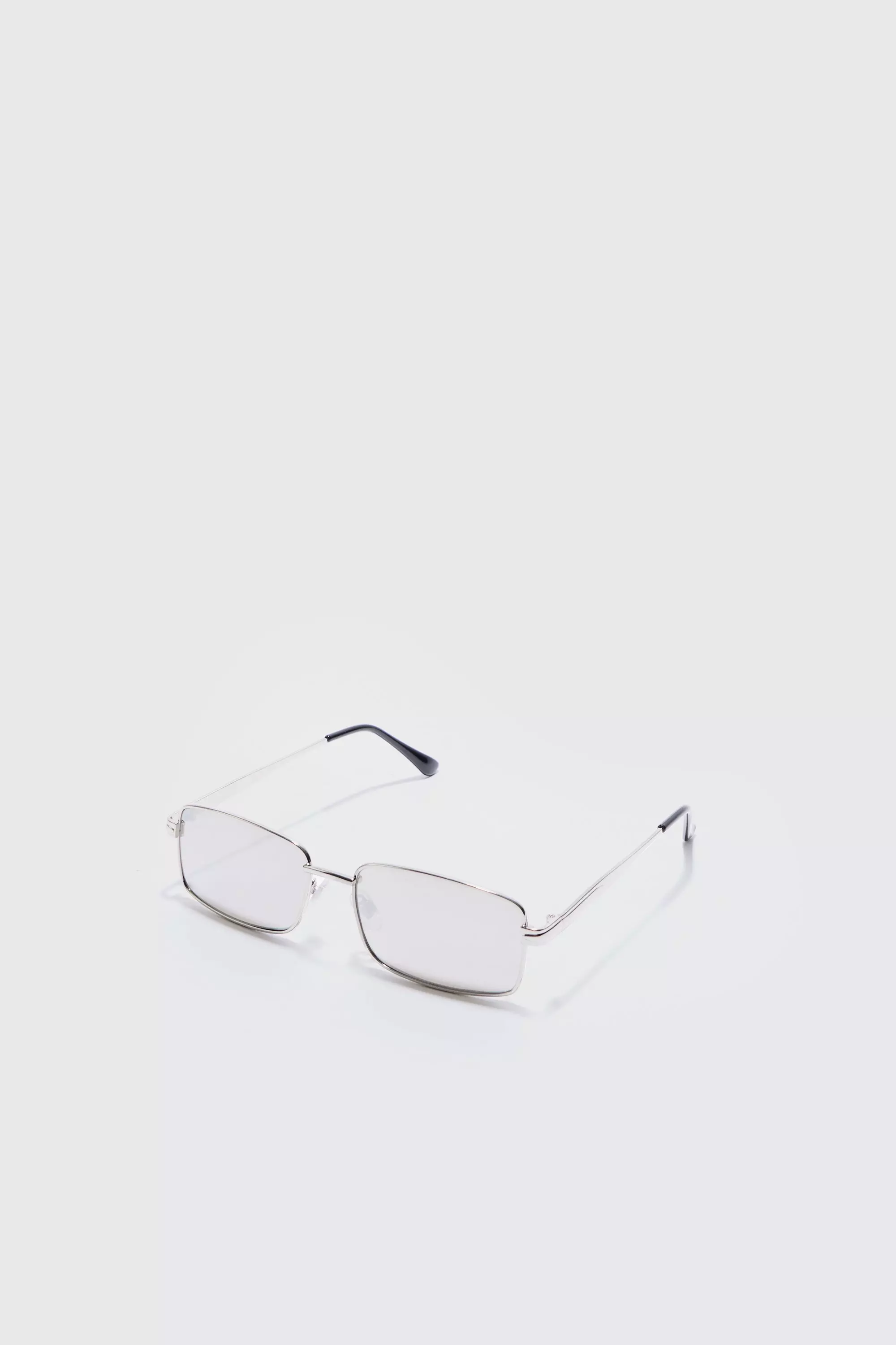 Metal Rectangular Sunglasses In Silver Silver