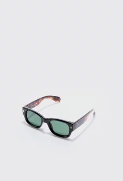 Chunky Sunglasses With Tortoise Shell Detail In Black Black