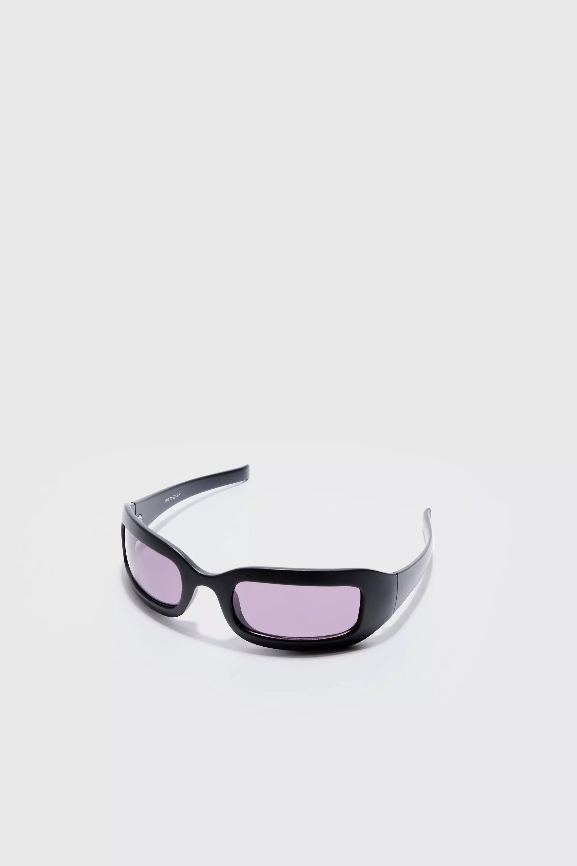 Chunky Wrap Around Rectangle Sunglasses In Black Black