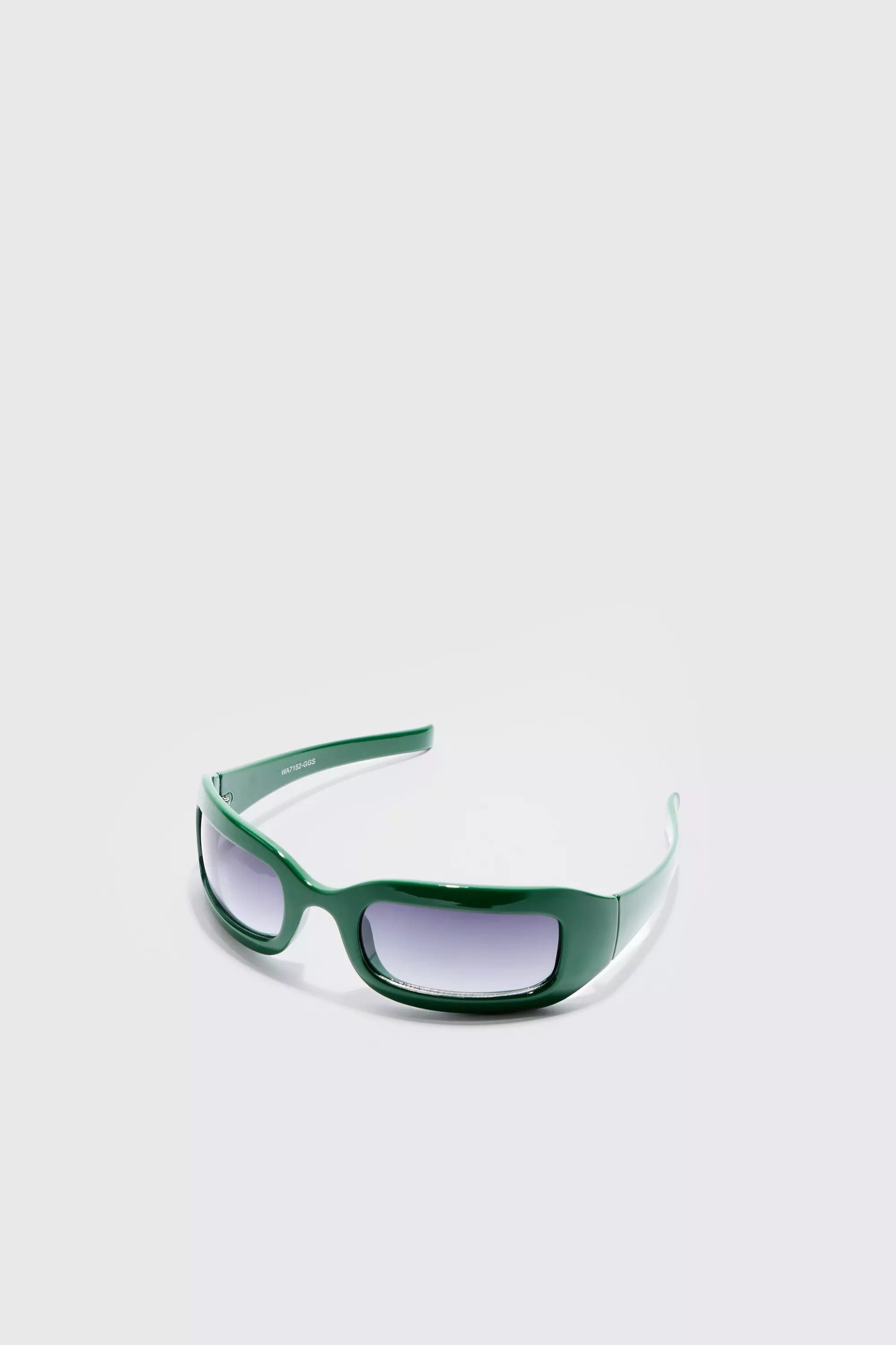 Green Chunky Wrap Around Rectangle Sunglasses In Green