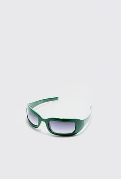 Chunky Wrap Around Rectangle Sunglasses In Green Green