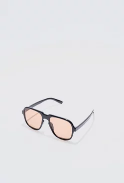 Retro High Brow Sunglasses With Brown Lens Black
