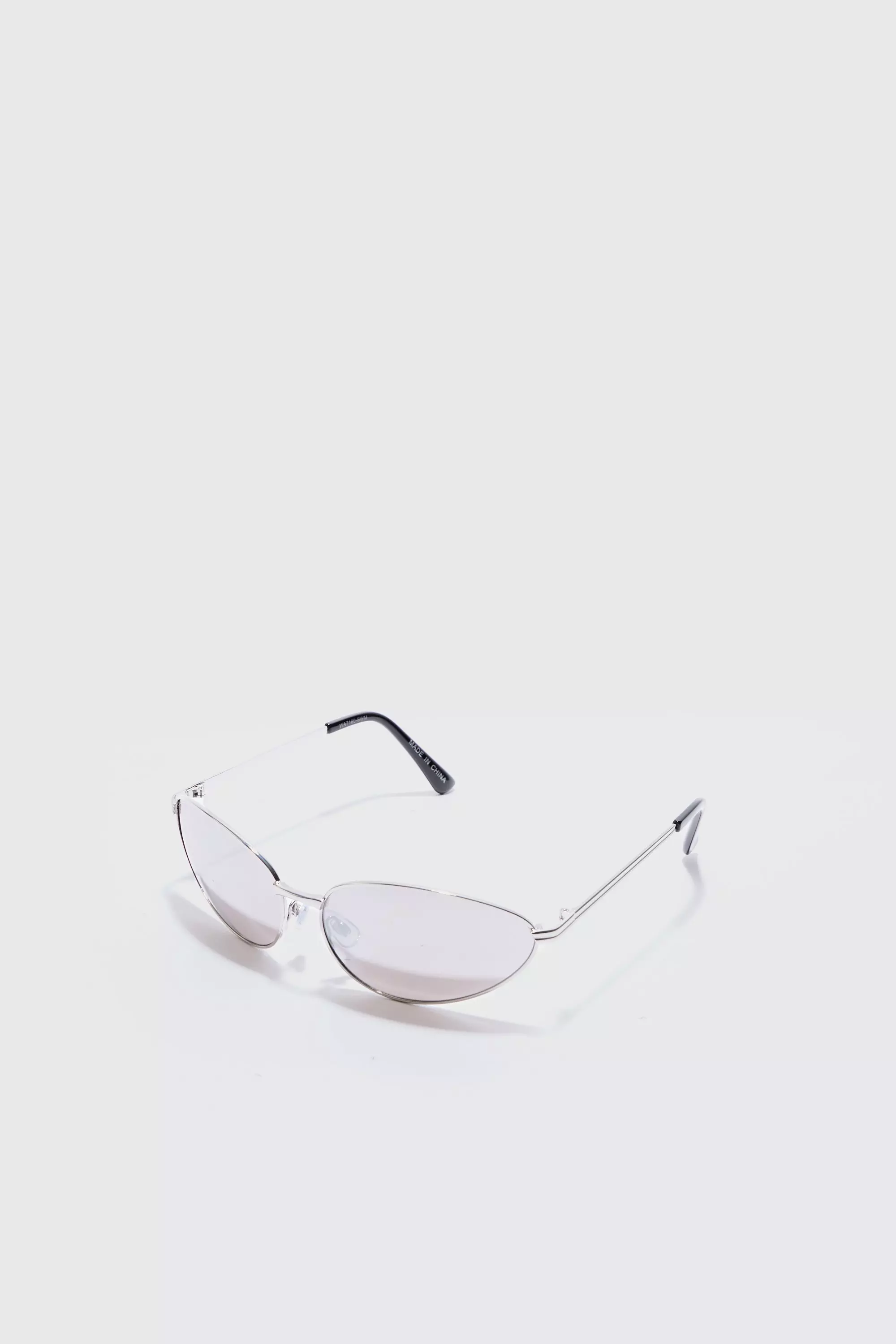 Angled Metal Sunglasses With Silver Lens In Silver Silver