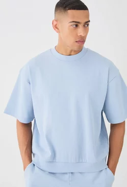 Oversized Heavywieght Ribbed Short Sleeve Sweatshirt Sky blue
