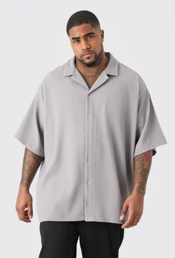 Grey Plus Short Sleeve Pleated Oversized Shirt