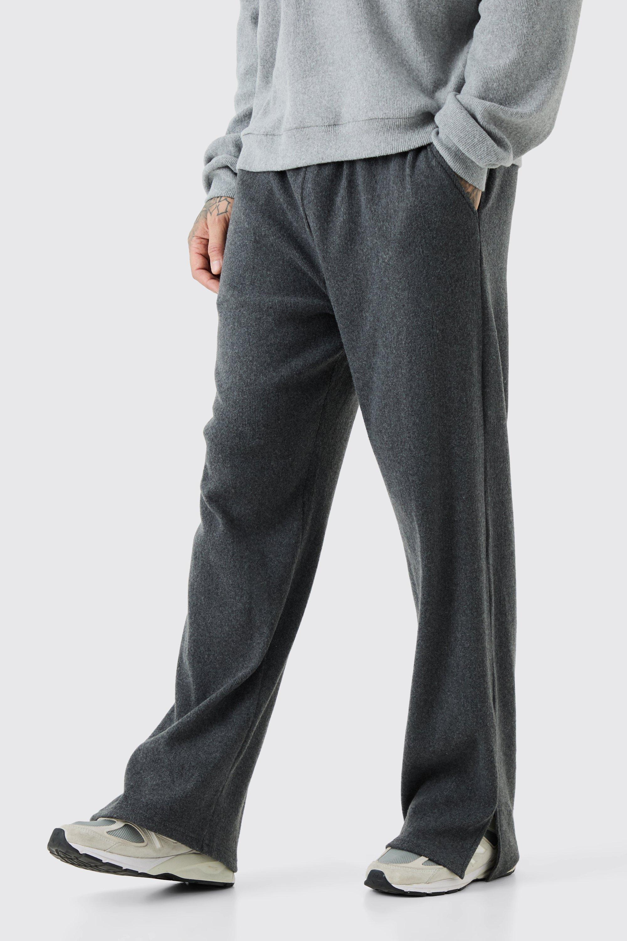 Tall Grey Denim Wash Split Hem Track Pants, Tall
