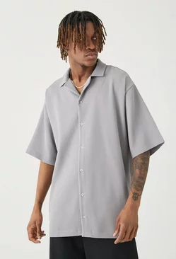Grey Tall Short Sleeve Pleated Oversized Shirt
