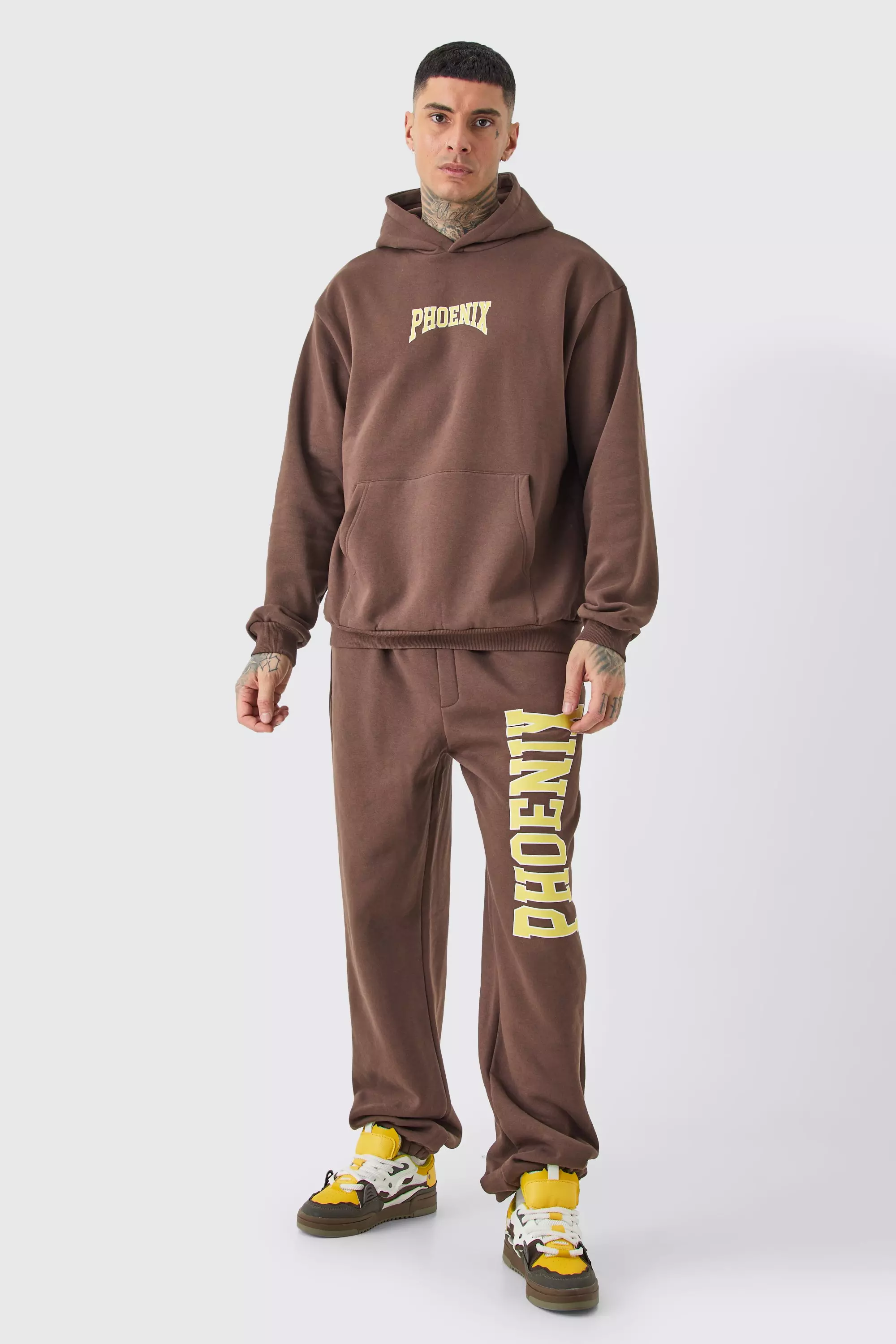 Chocolate Brown Tall Phoenix Oversized Hooded Tracksuit