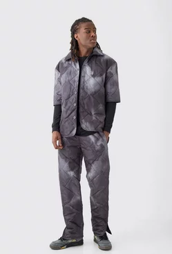 Square Quilted Tie Dye Shirt &Trouser Set Black