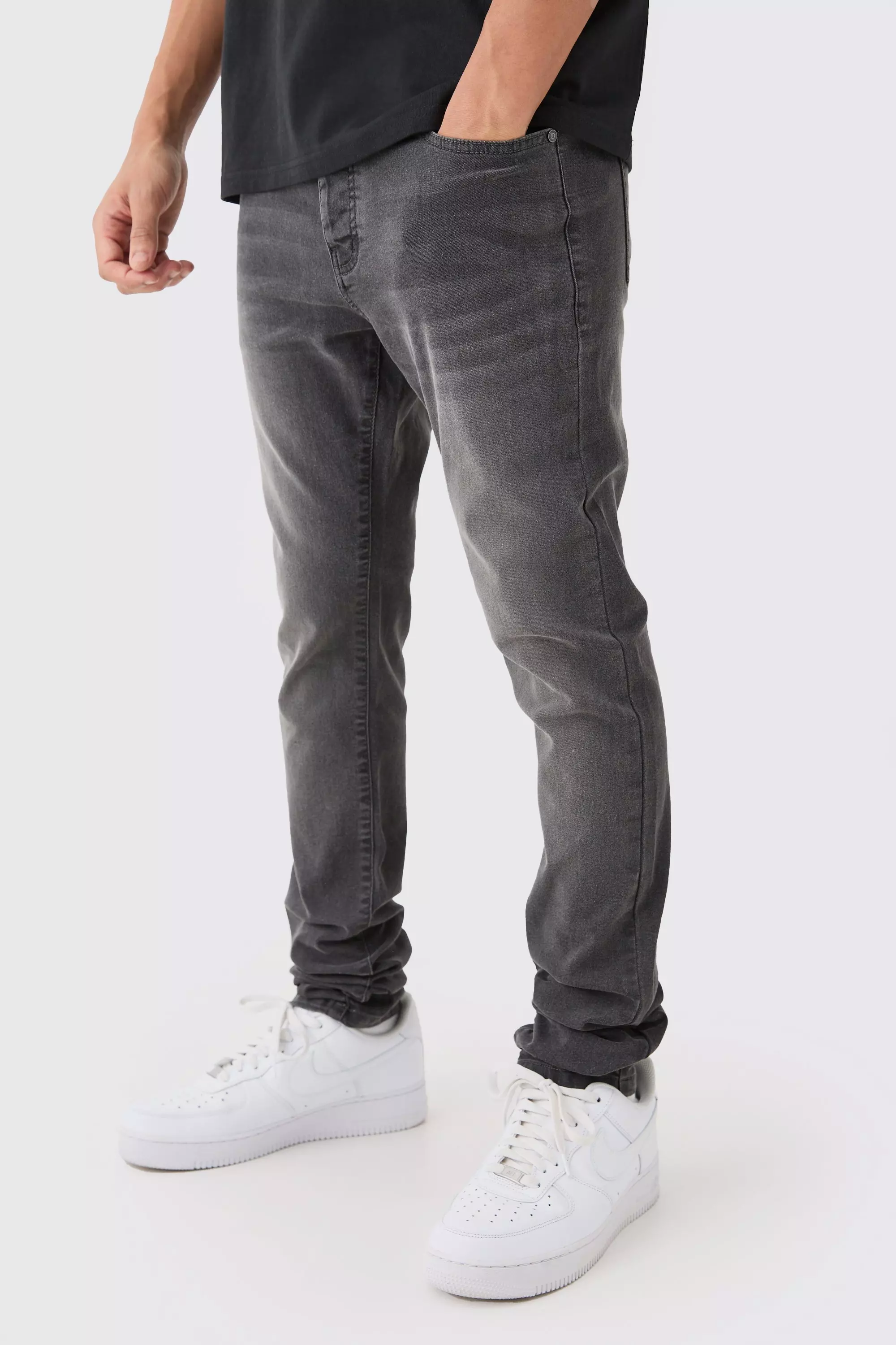 Grey Skinny Stretch Stacked Jean In Charcoal