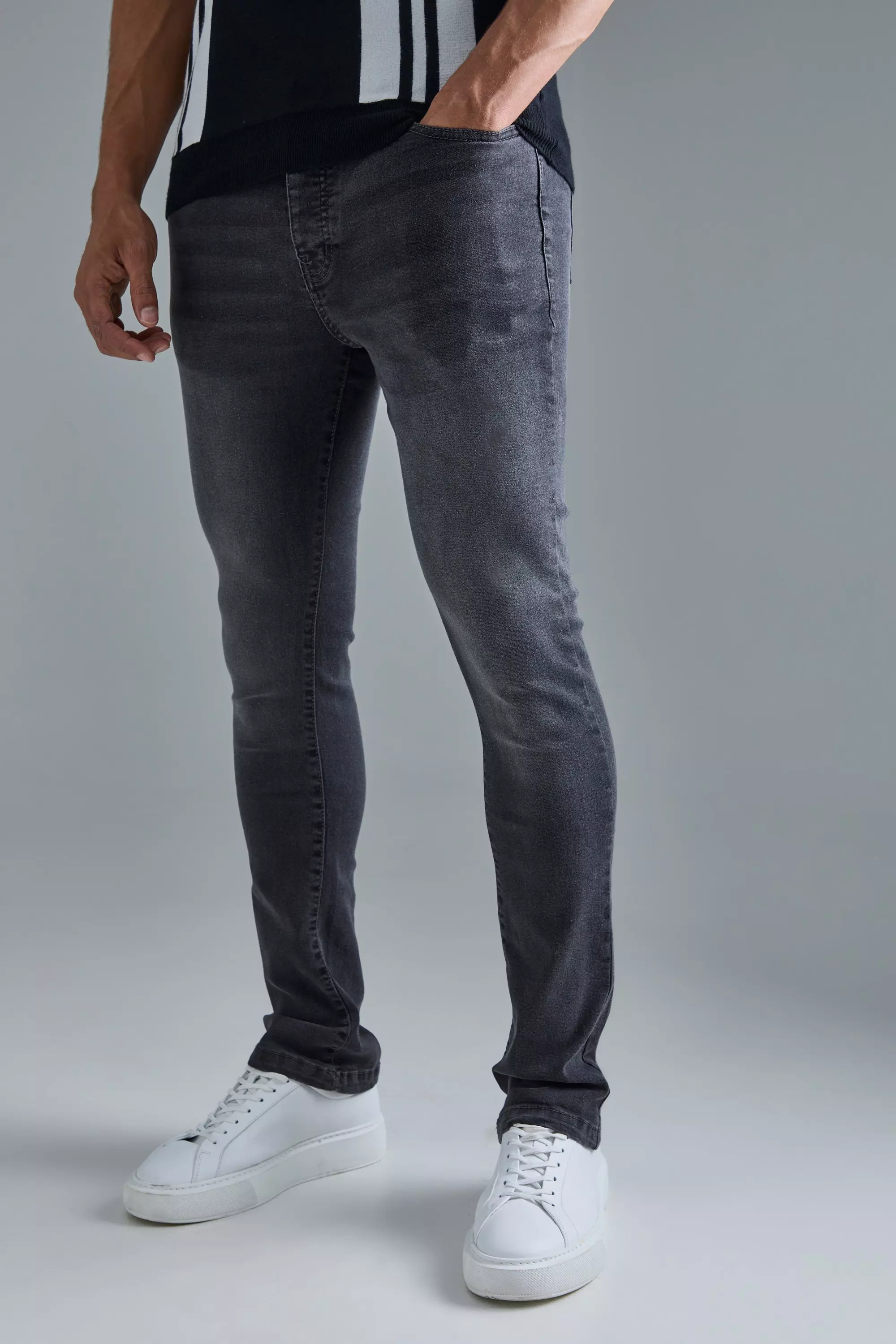 Grey Skinny Stretch Flare Jean In Charcoal