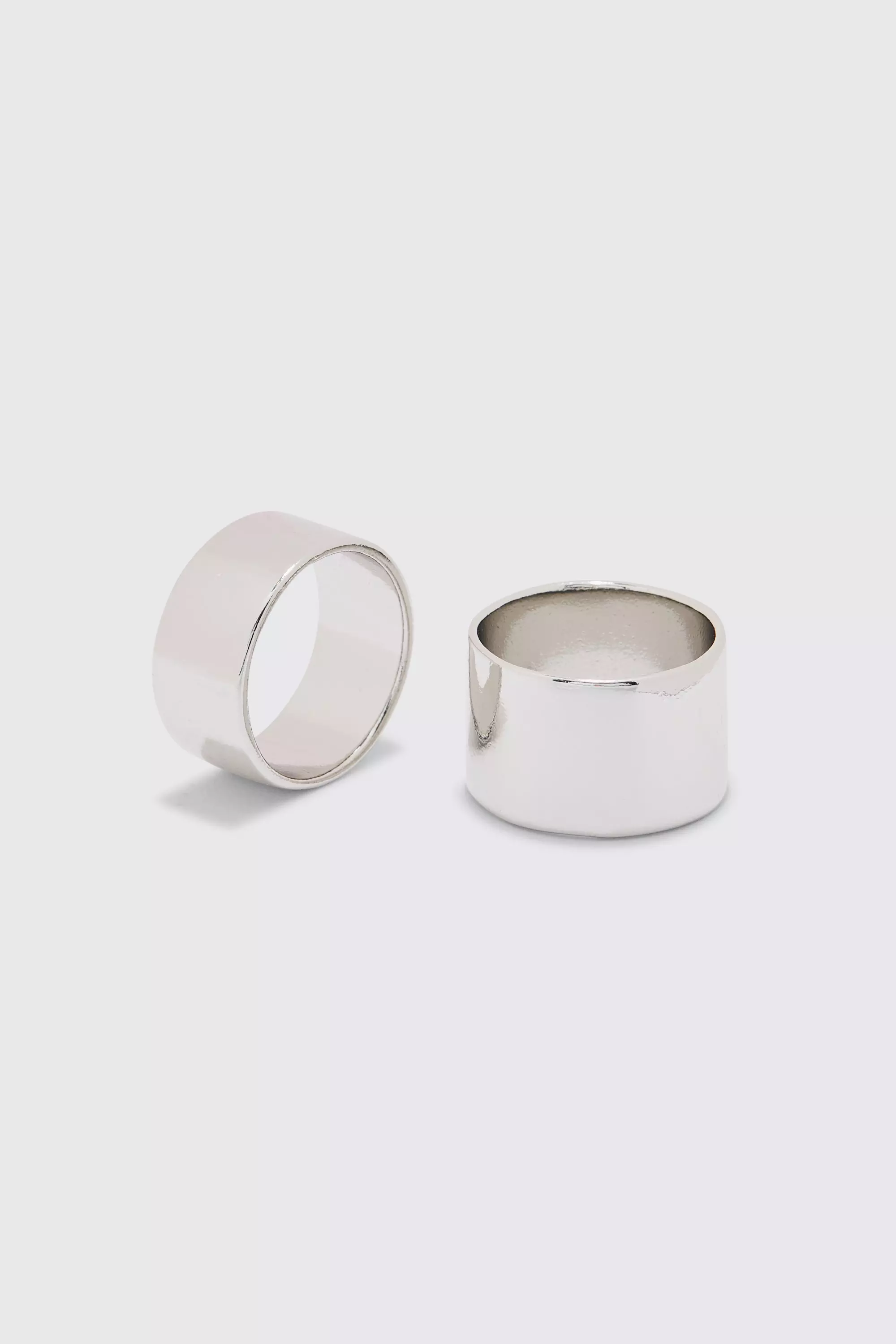 2 Pack Brushed Metal Rings In Silver Silver