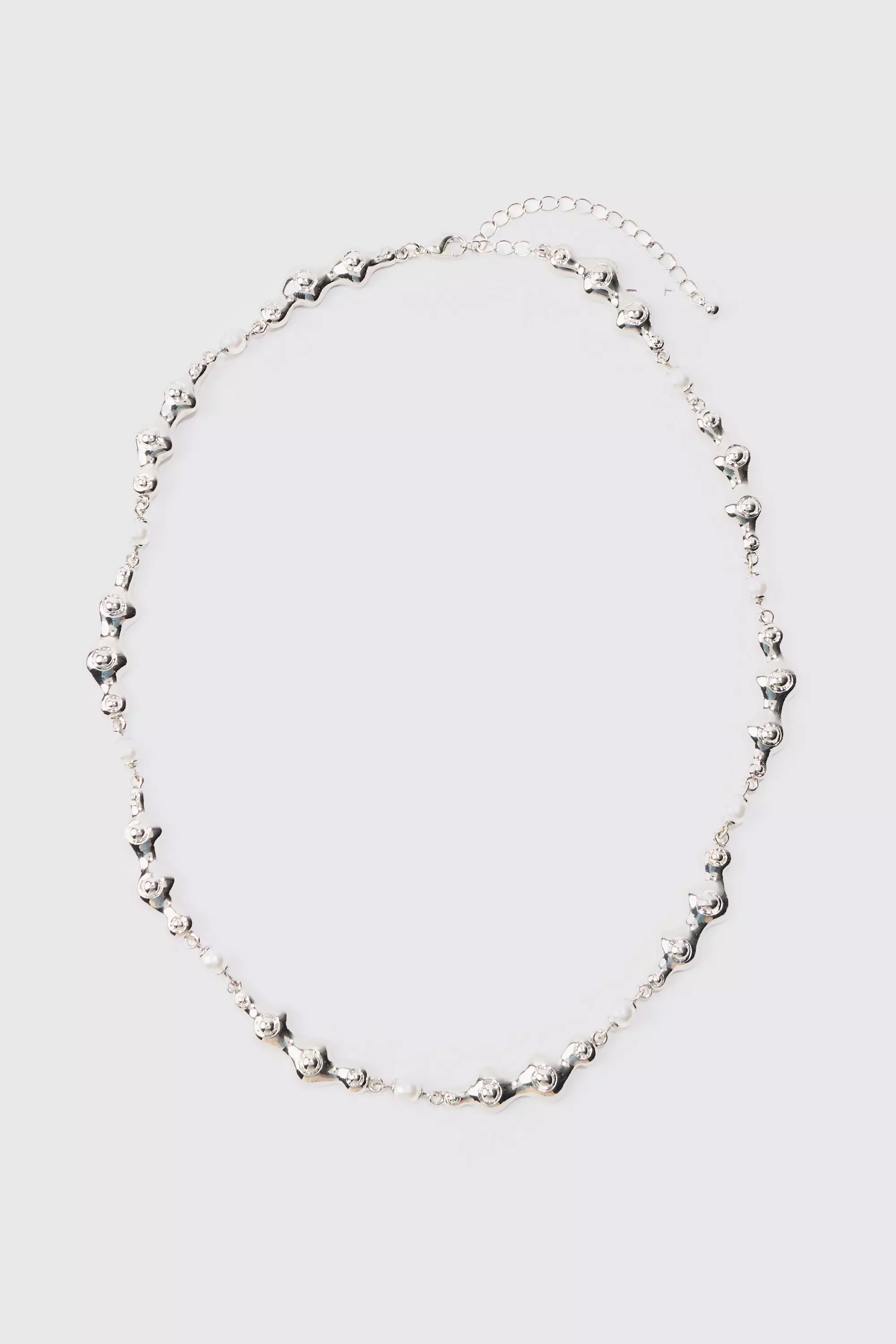 Silver Pearl And Metal Necklace In Silver