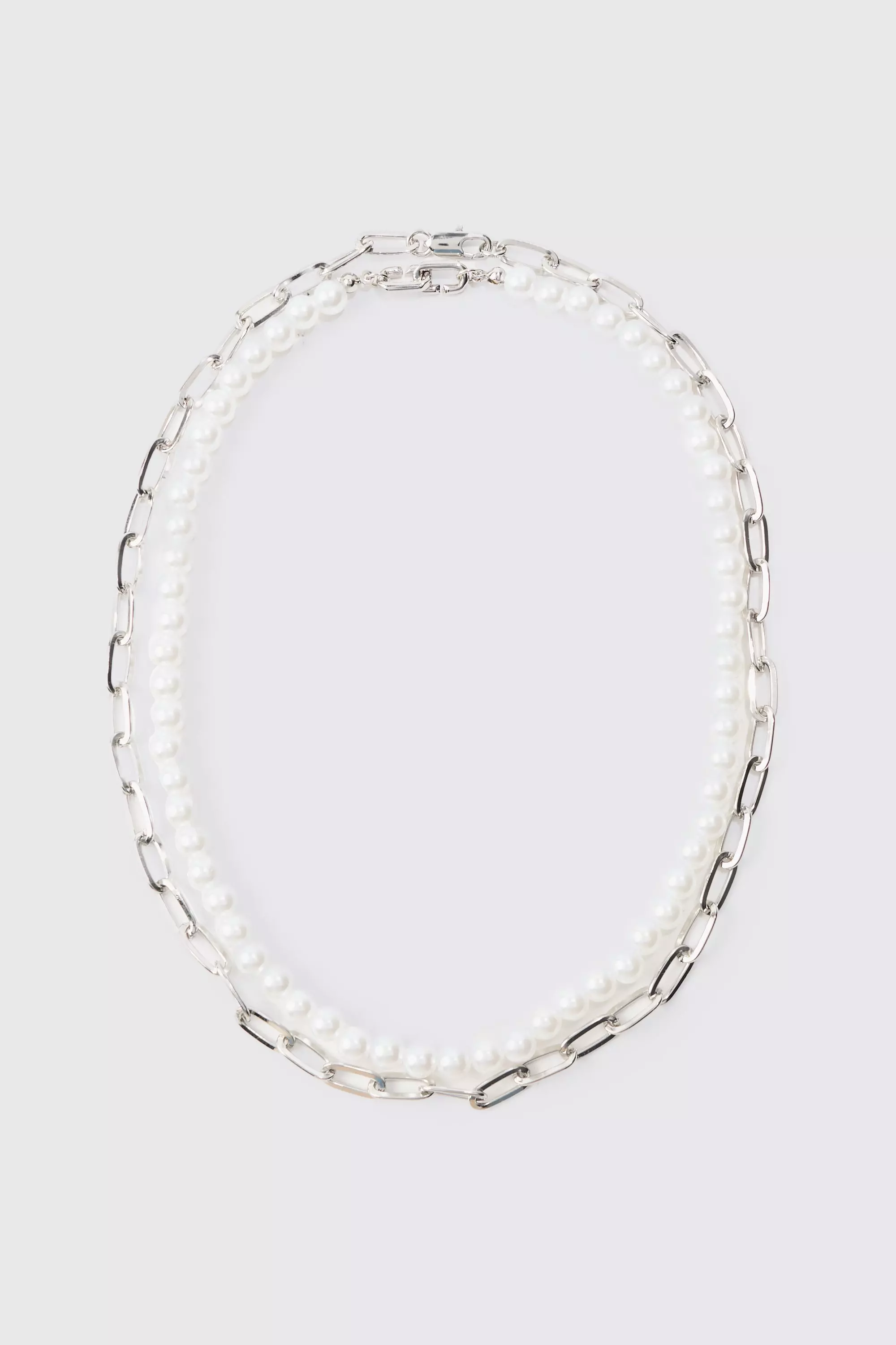 2 Pack Multi Layer Pearl And Chain Necklace In Silver Silver
