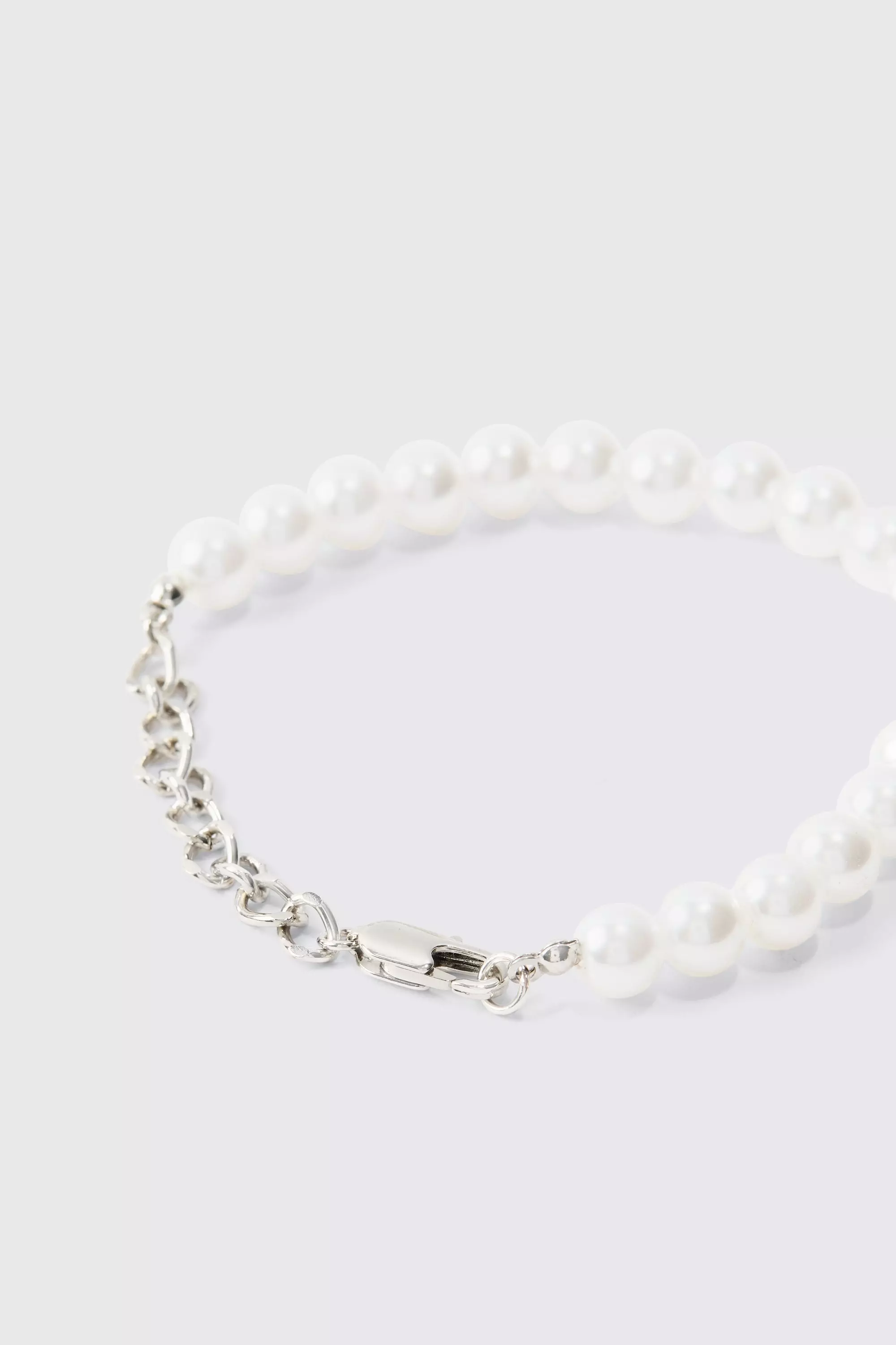Silver Zilveren Parel En Metalen Schakel Armband alternatieve afbeelding