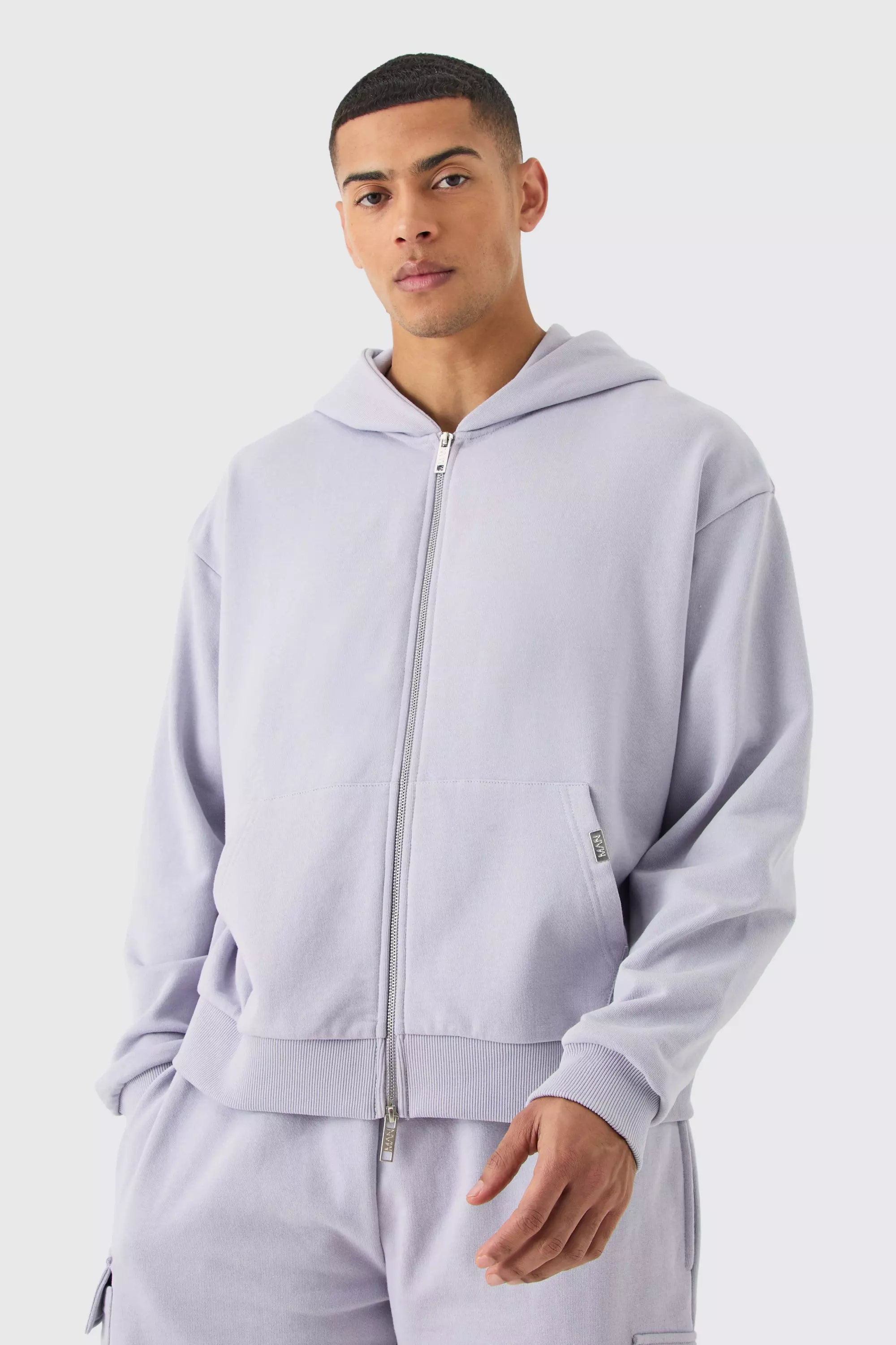 Oversized Boxy Heavyweight Zip Through Hoodie Lilac