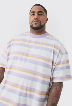 Plus Oversized Carded Heavy Striped Ofcl T-shirt Lilac
