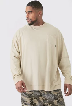 Plus Oversized Washed Carded Heavy Faux Layer T-shirt Light grey