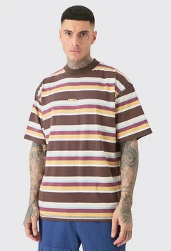 Brown Tall Oversized Carded Heavy Striped Ofcl T-shirt