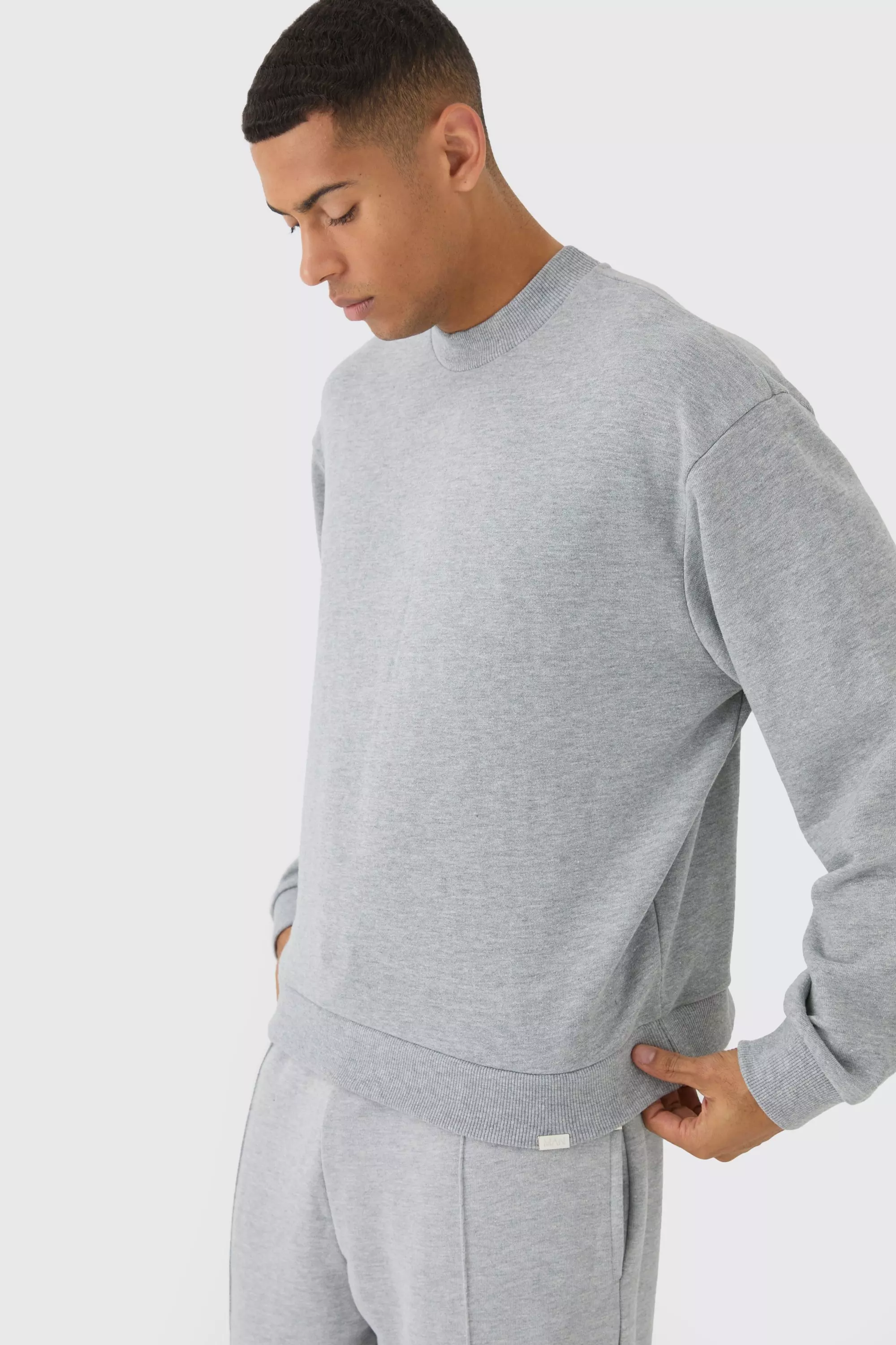 Light-grey Grey Oversized Extended Neck Boxy Heavy Sweatshirt