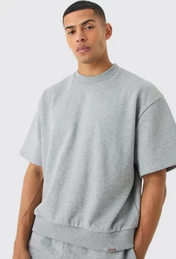 Oversized Boxy Heavyweight Short Sleeve Sweatshirt Grey marl