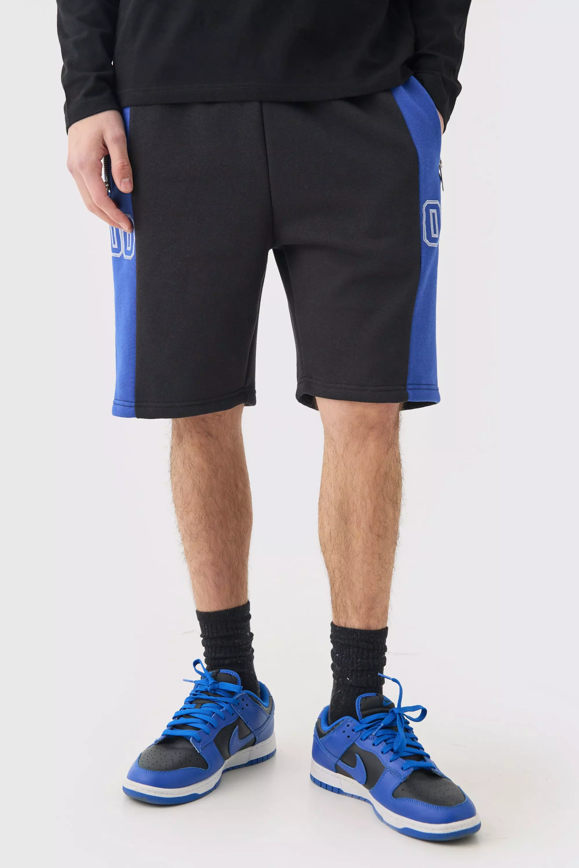 Oversized Fit Varsity Shorts Black