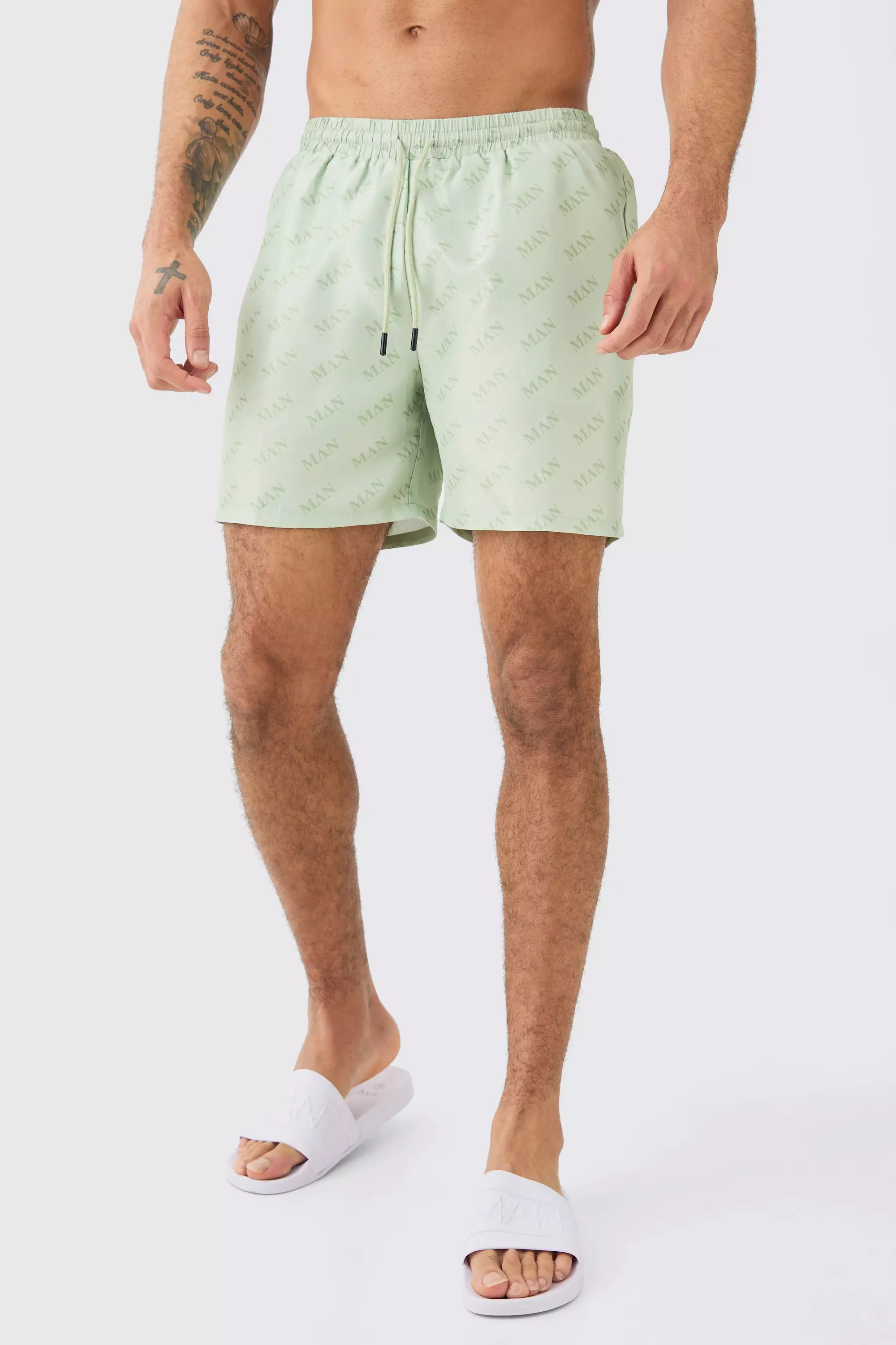 Mid Length Man Swim Trunks Sage