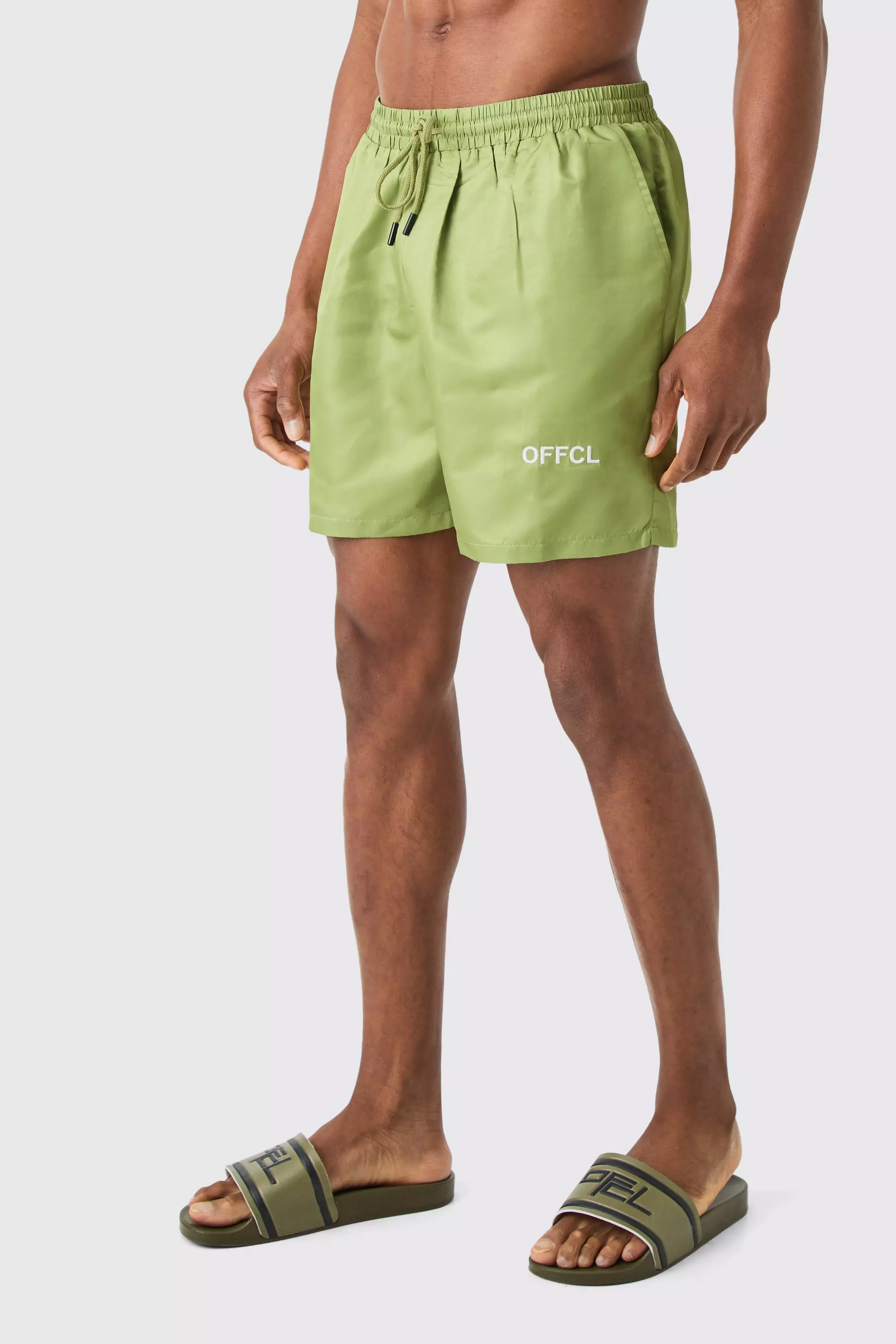 Ofcl Mid Length Swim Trunks Green