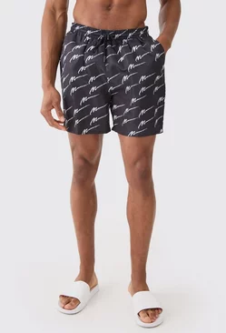 Grey Mid Length Man Sig Swim Short