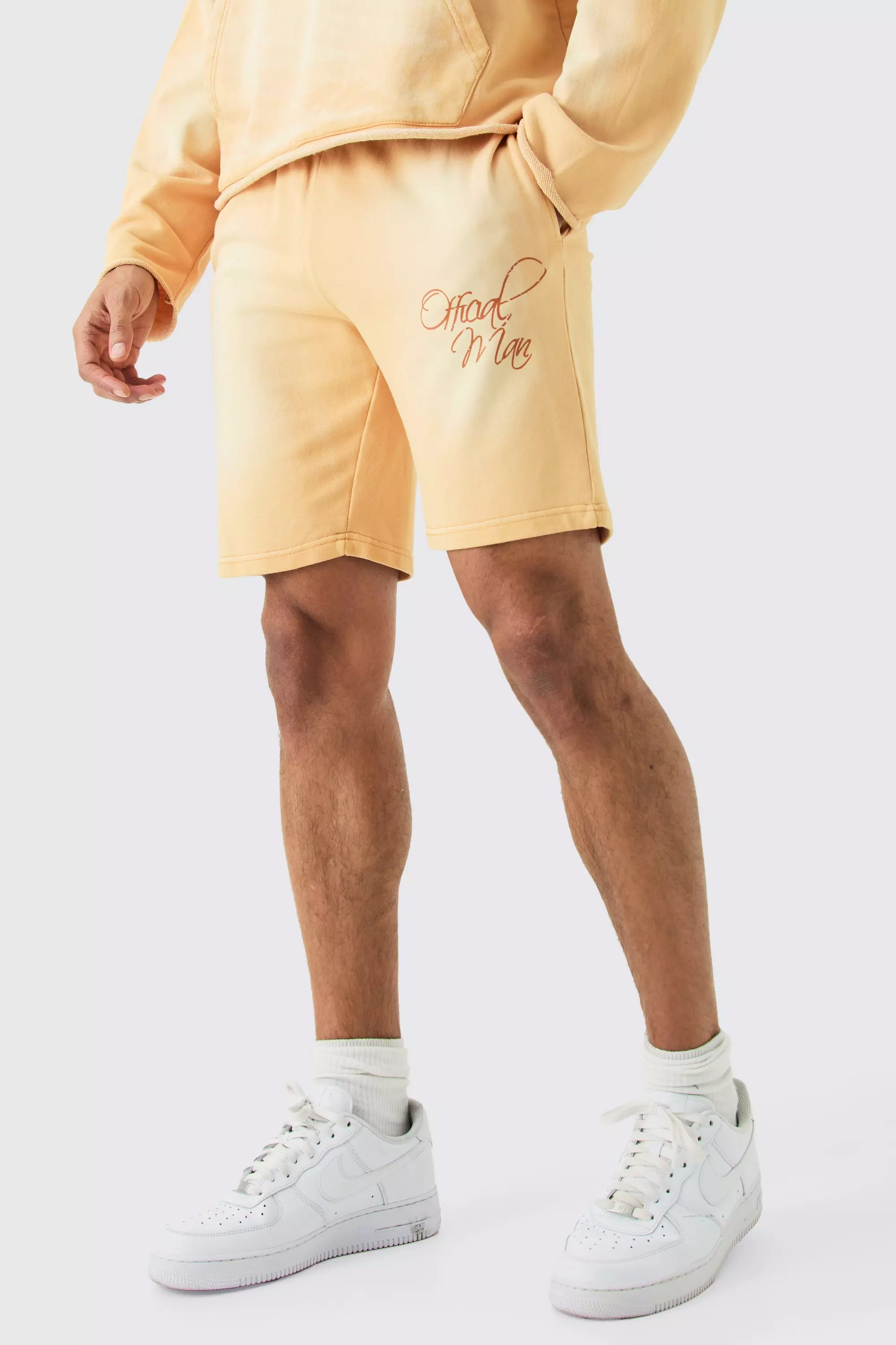 Orange Loose Acid Wash Graphic Shorts