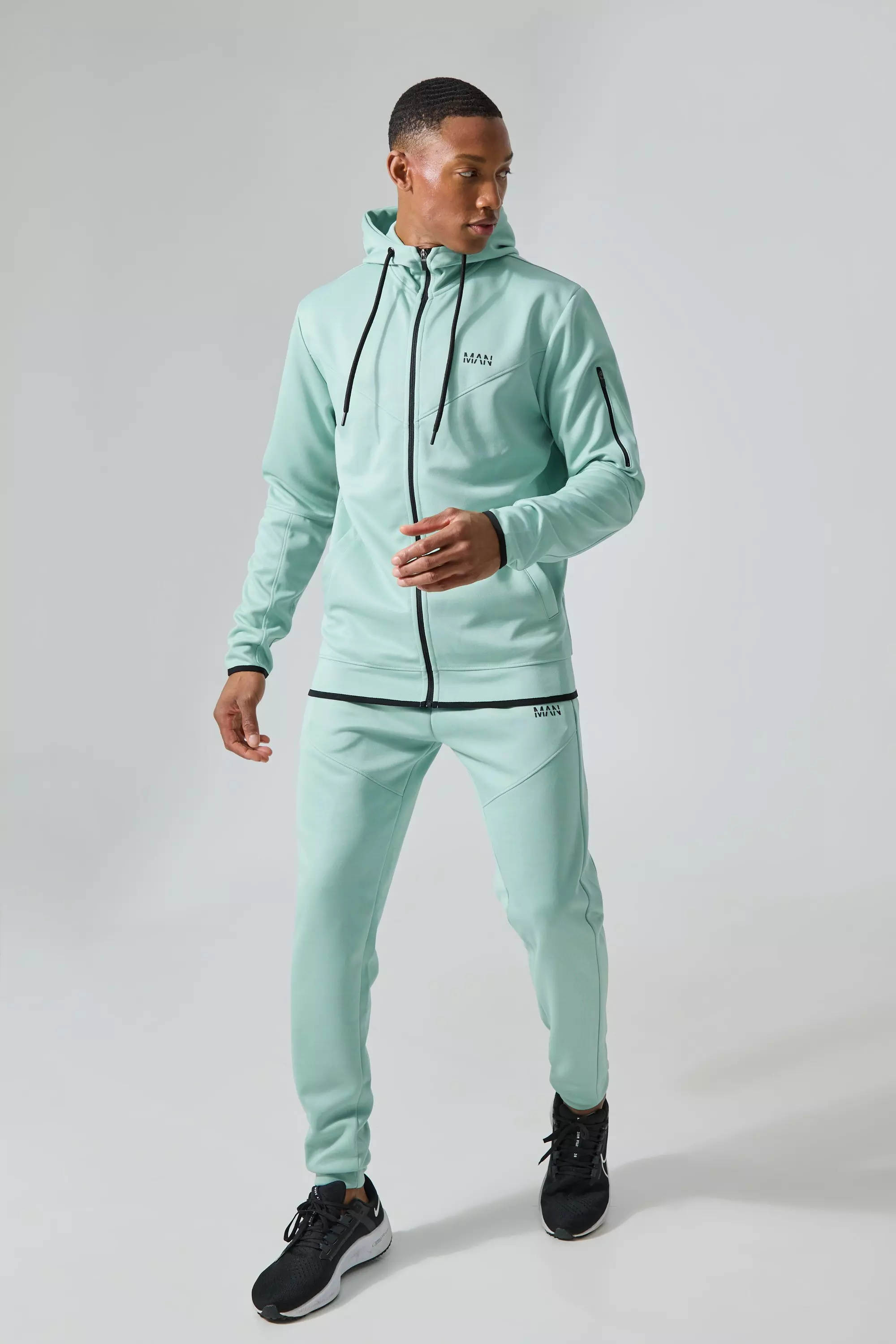 Active Colour Block Funnel Hooded Tracksuit Sage