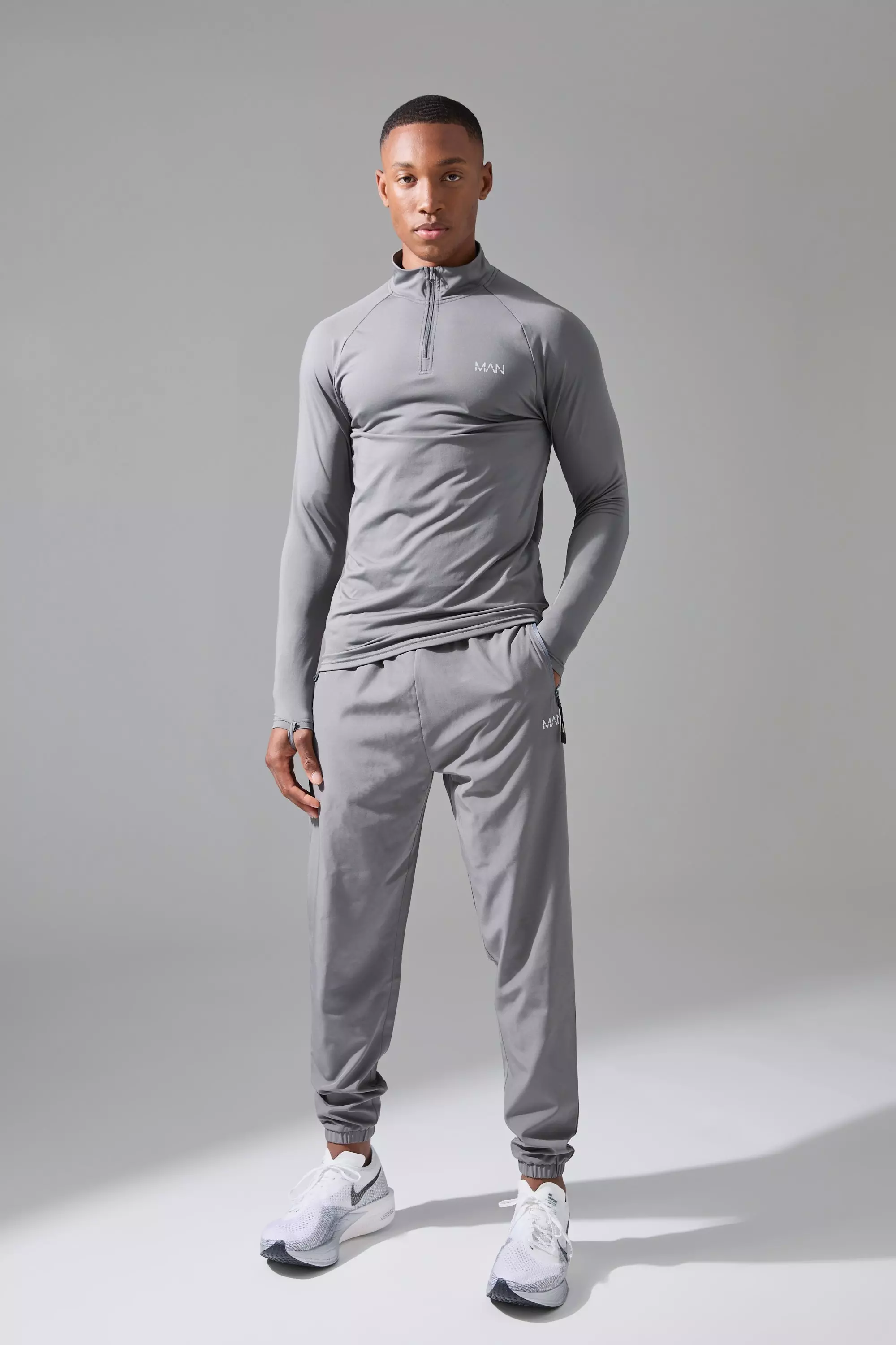 Charcoal Grey Man Active Quarter Zip and Sweatpants Tracksuit