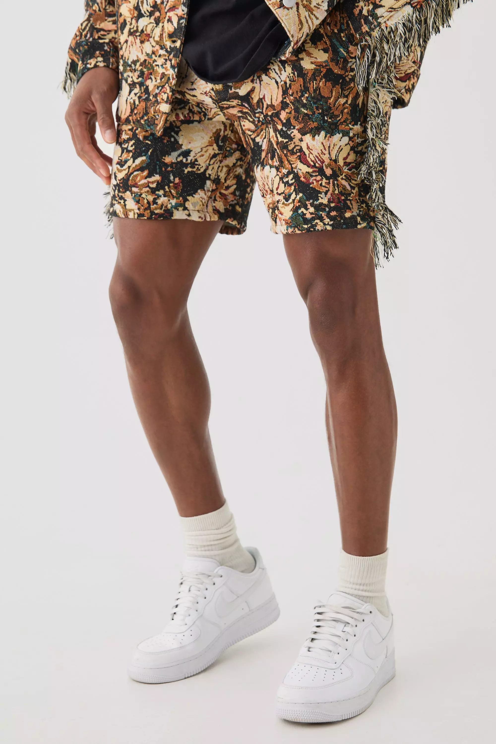 Tapestry Frayed Relaxed Fit Shorts Tan