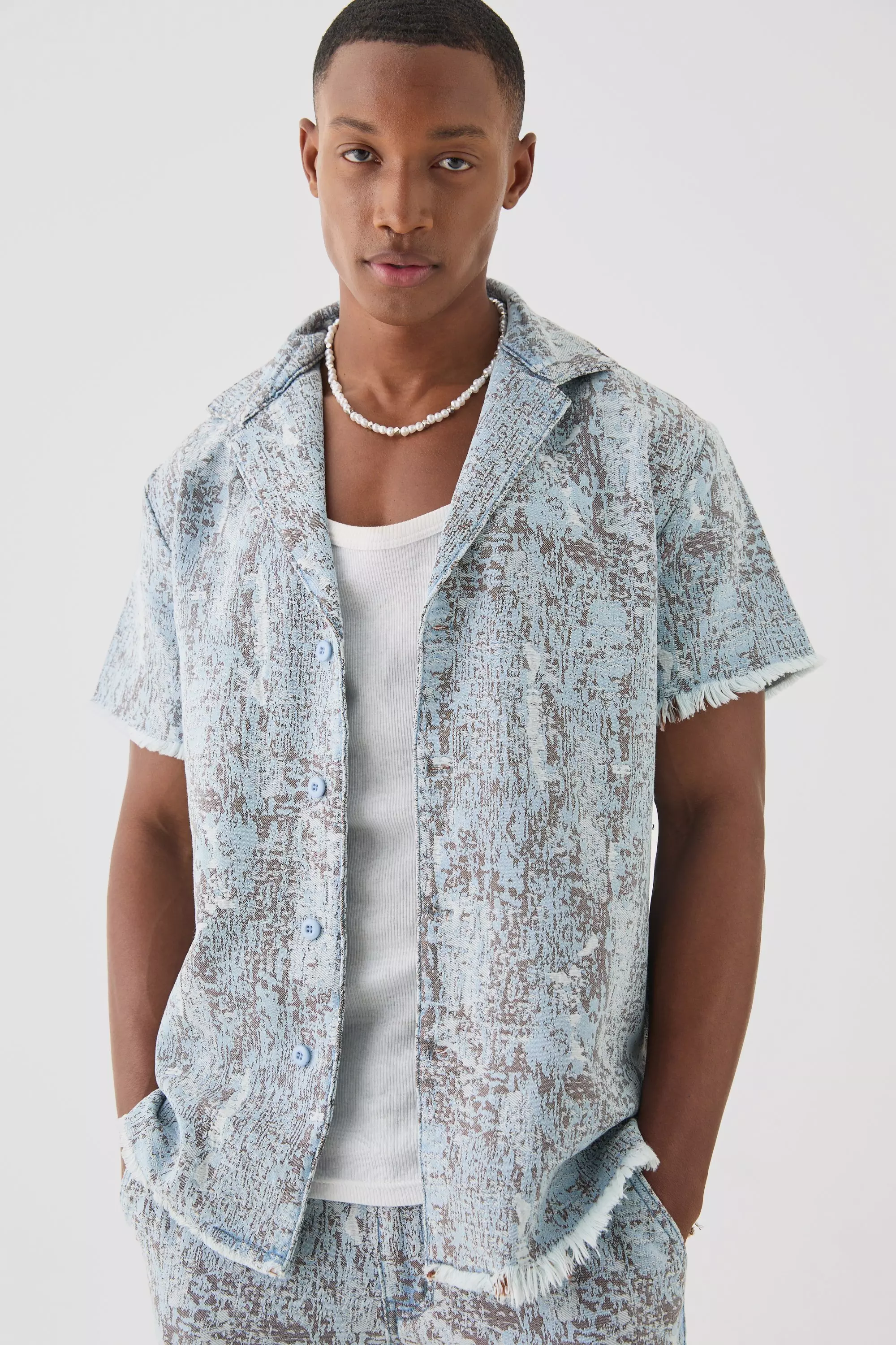 Gestreepte Spijkerblouse Met Revers Kraag boohooMAN