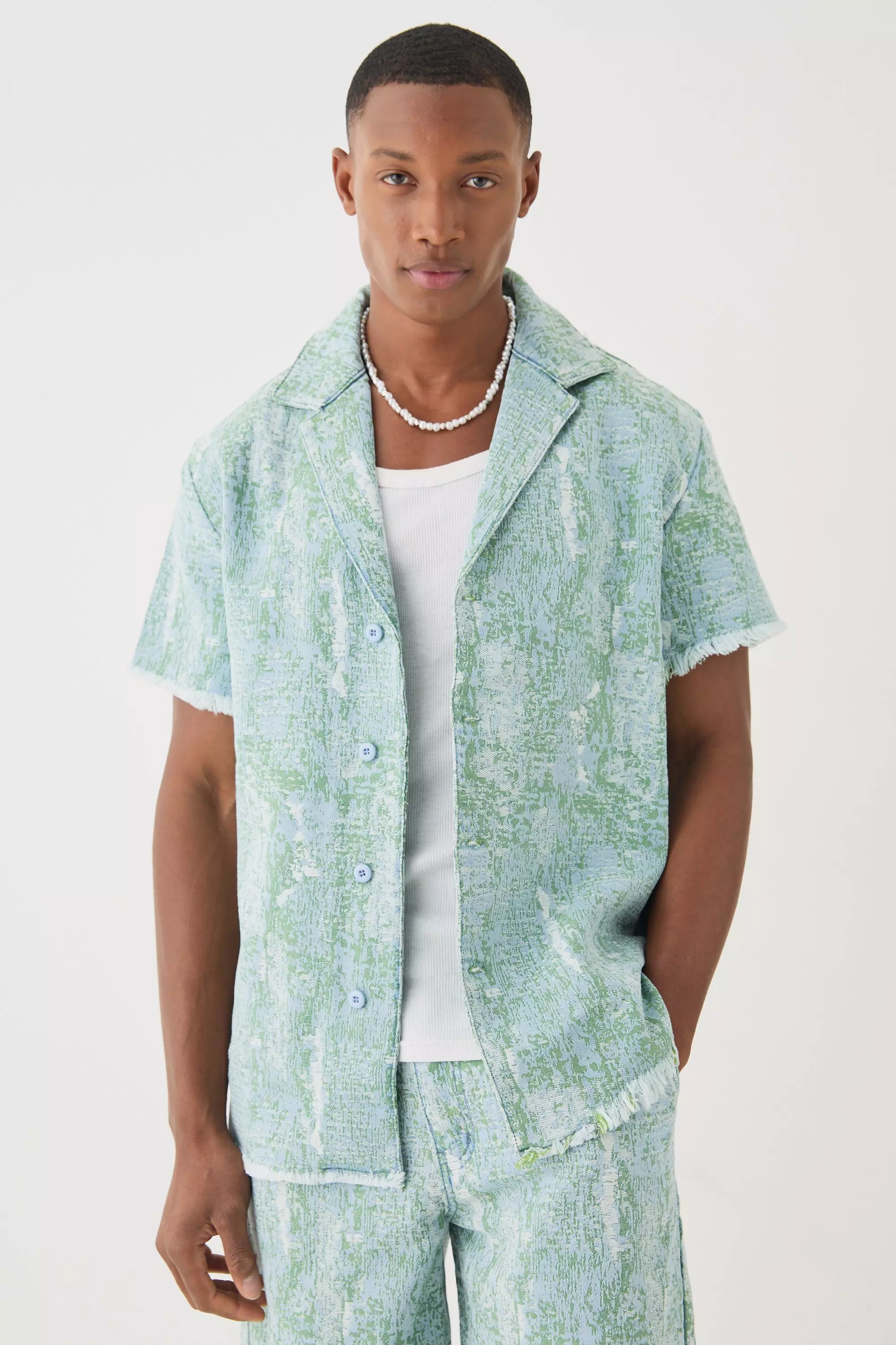 Denim Tapestry Revere Shirt Green