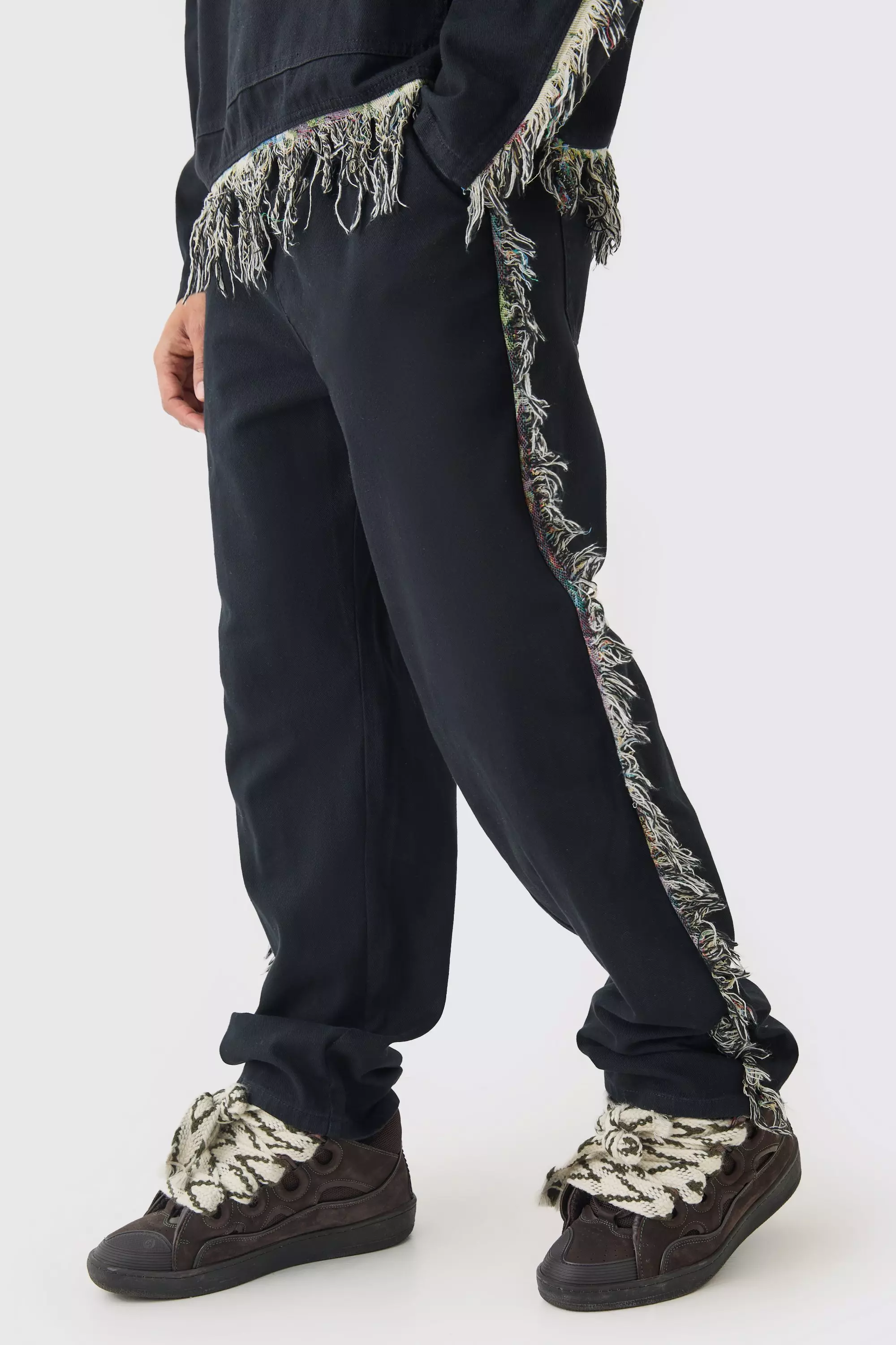 Black Frayed Baggy Fit Pants