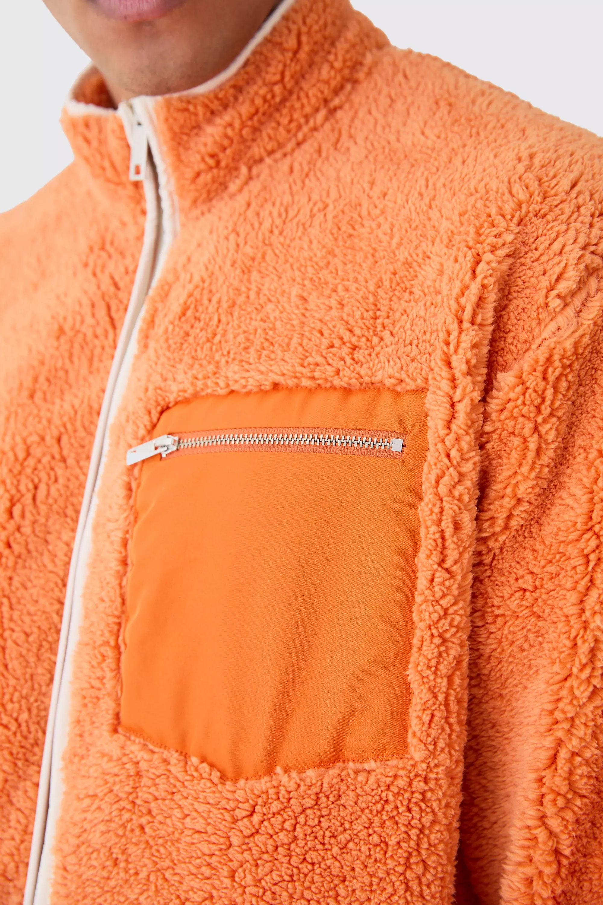 Orange Oversized Contrasterende Nepwollen Jas alternatieve afbeelding