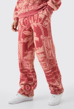 Relaxed Fit Borg Printed Joggers Red