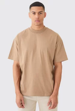 Oversized Extended Neck Heavyweight T-shirt light brown
