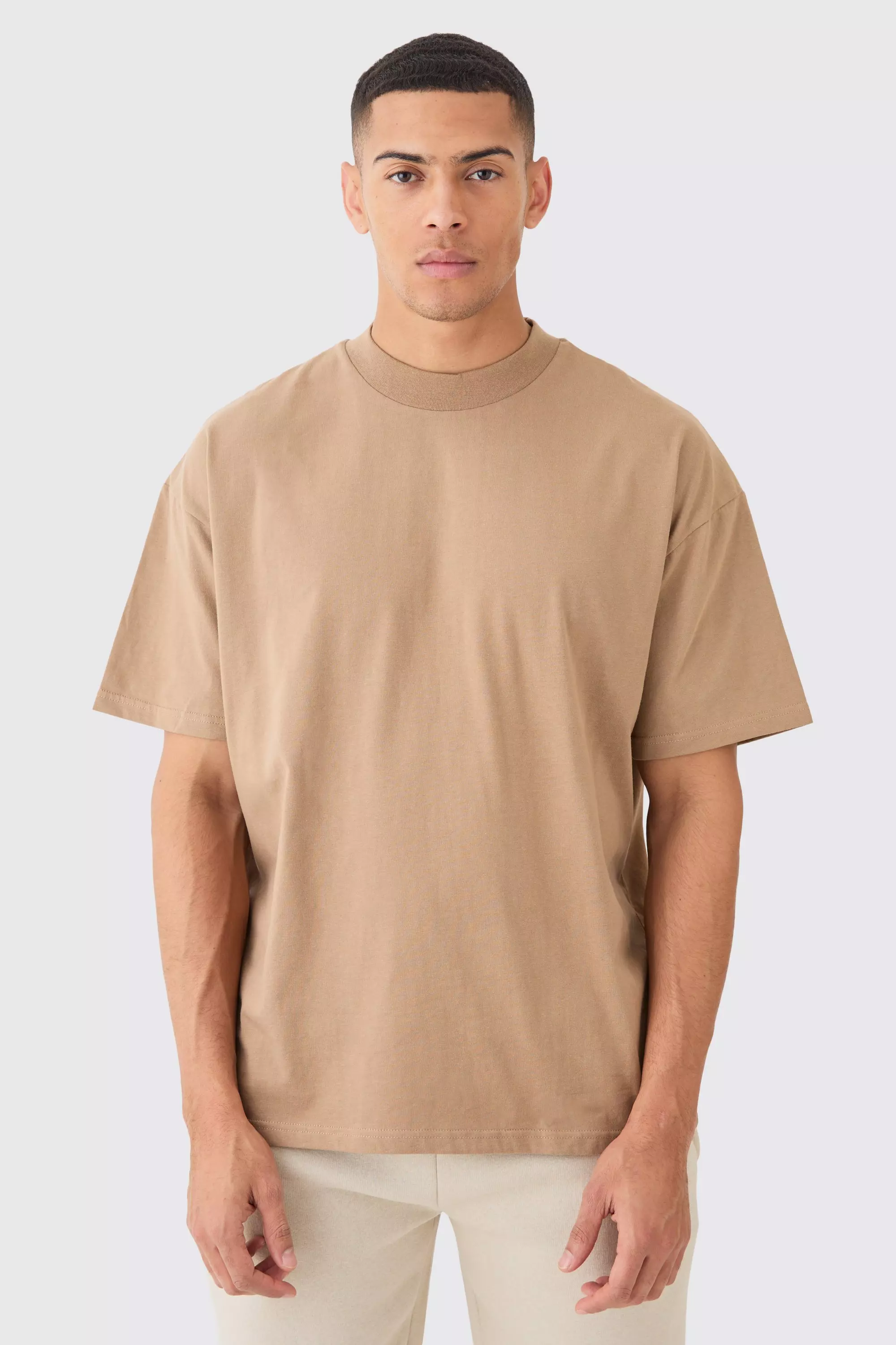 Oversized Extended Neck Heavyweight T-shirt light brown
