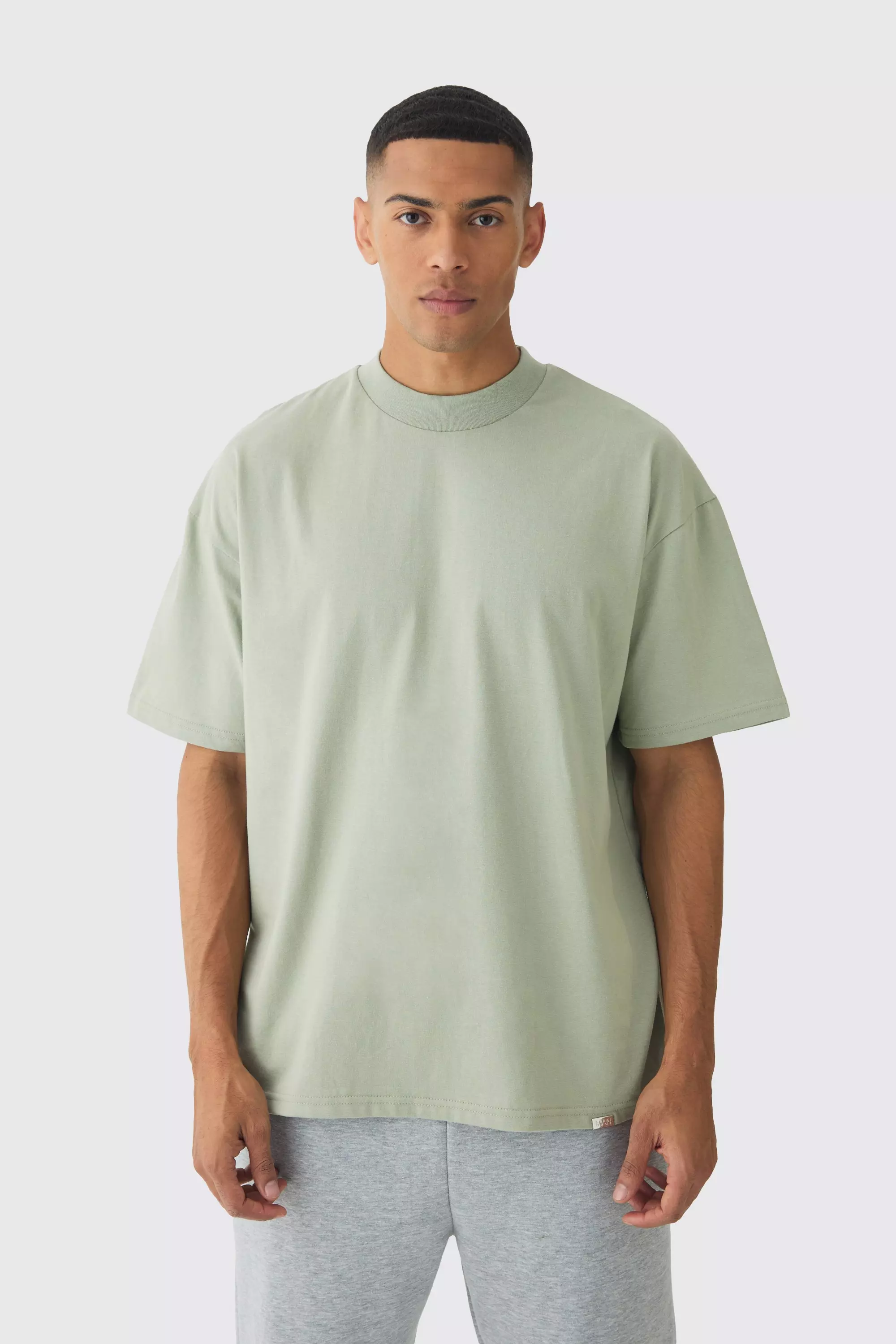 Sage Green Oversized Extended Neck Heavyweight T-shirt