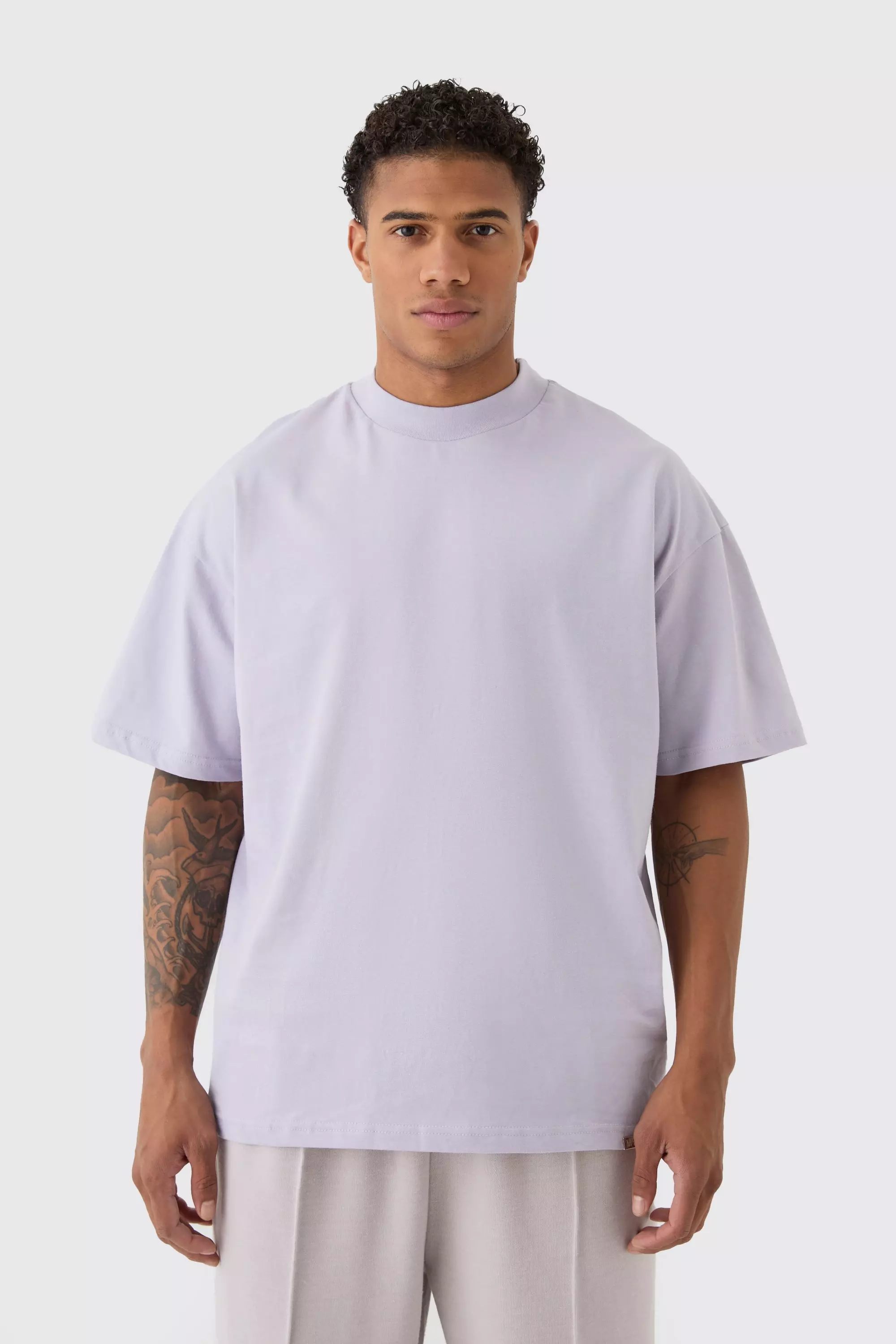 Oversized Extended Neck Heavyweight T-shirt Lilac