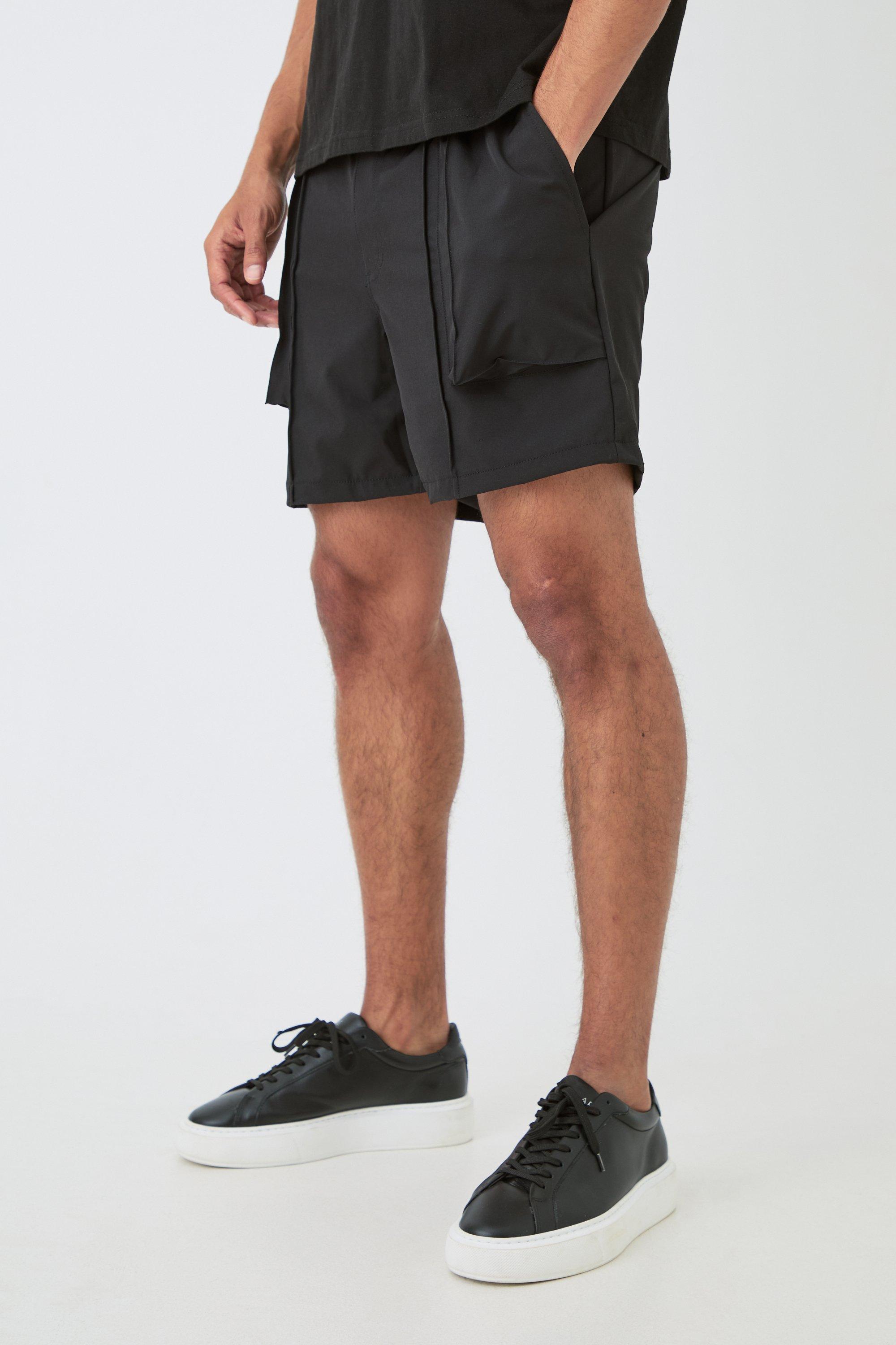 Black Technical Stretch Smart Pleat Short