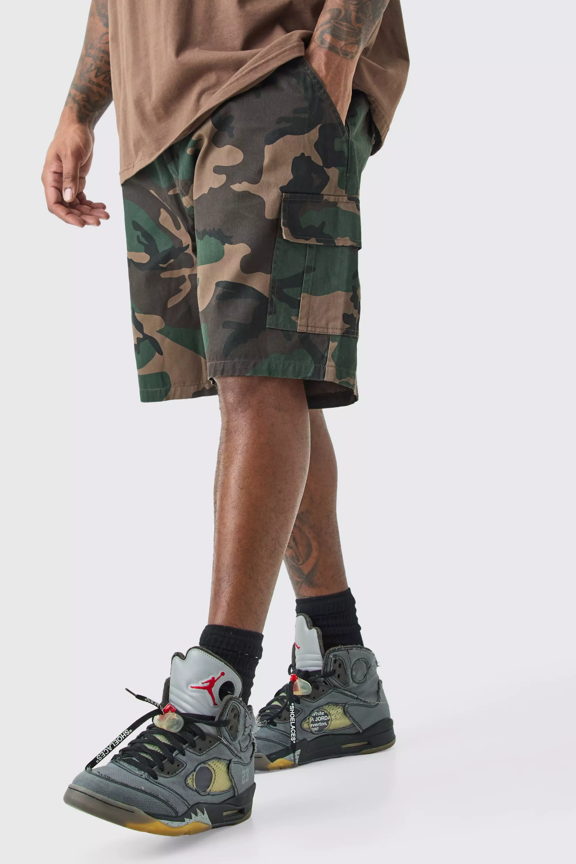 Plus Fixed Waist Camo Twill Cargo Short Multi