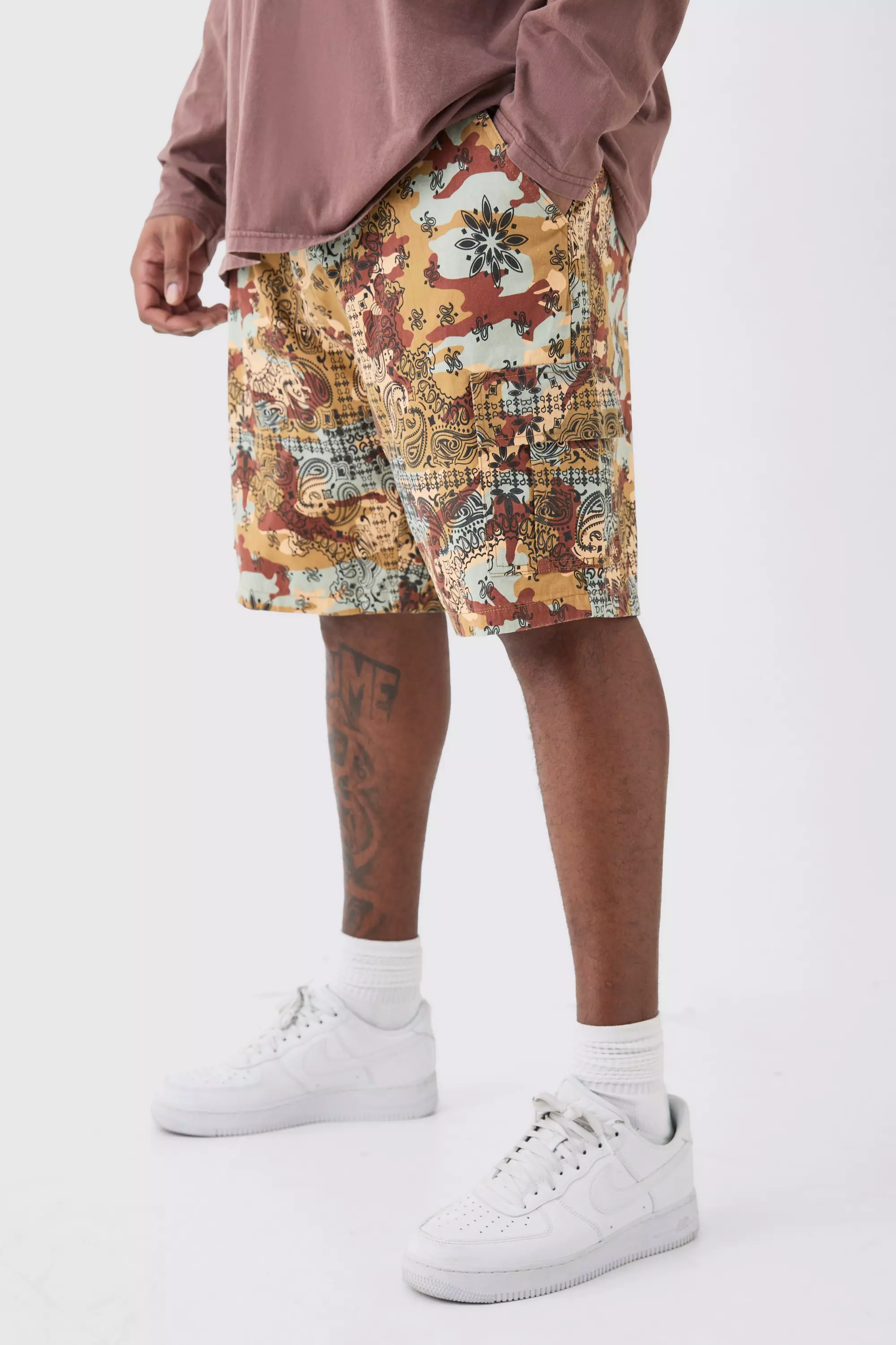 Plus Fixed Waist Camo Twill Cargo Short Multi