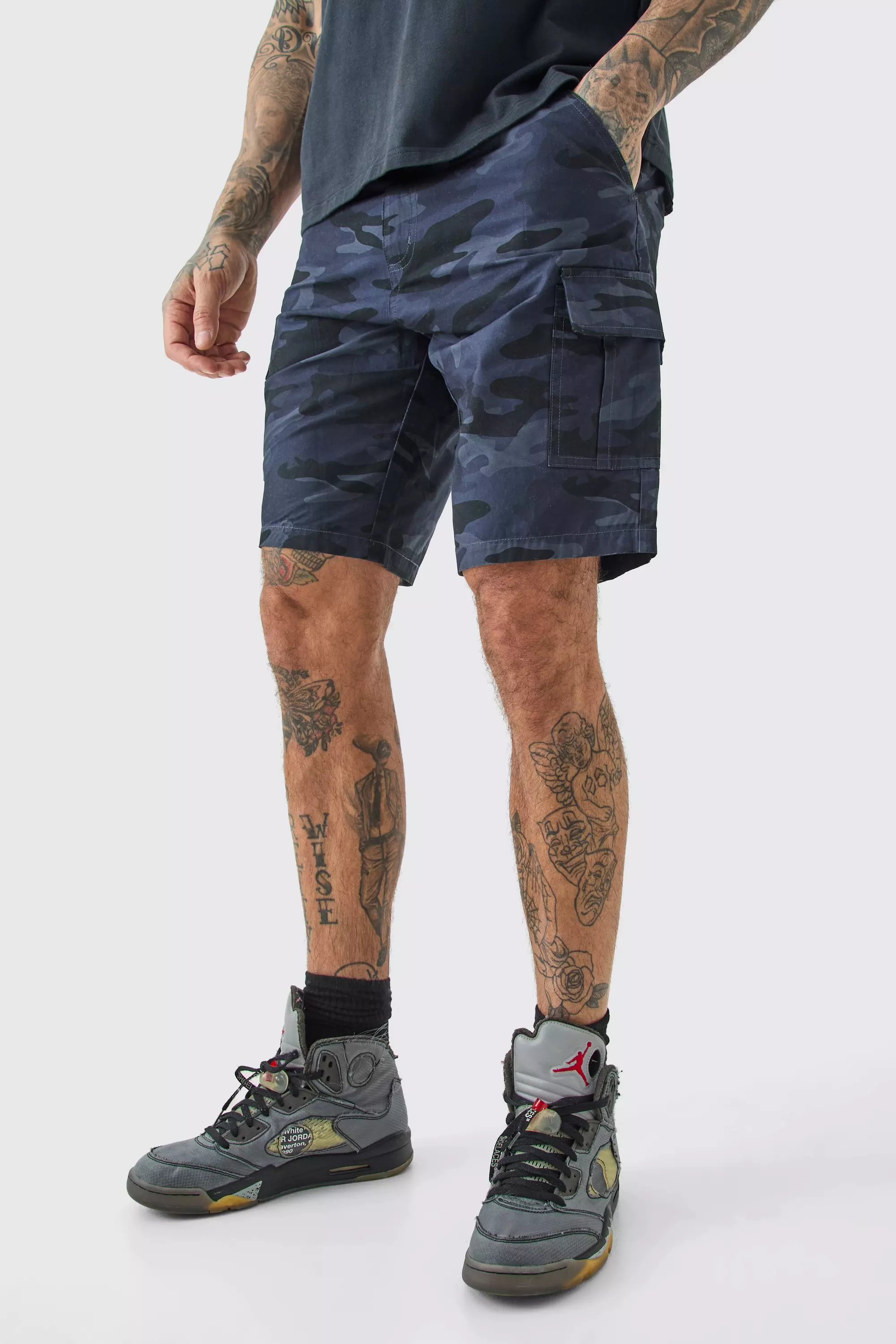 Tall Fixed Waist Camo Twill Cargo Short Multi