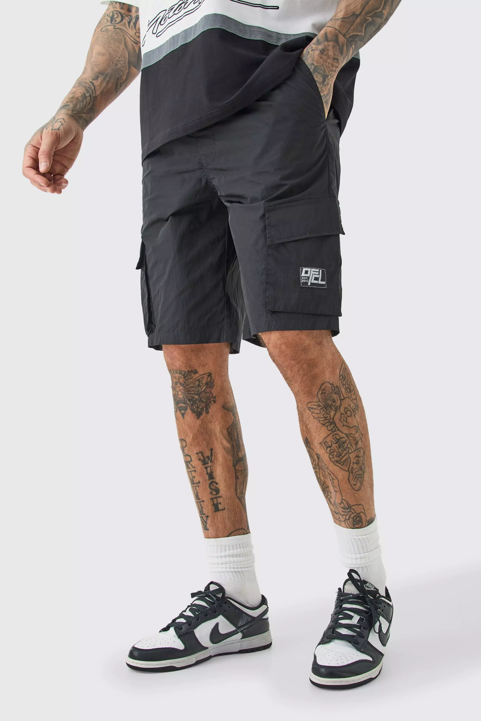 Tall Elasticated Waist Ofcl Nylon Cargo Short Black