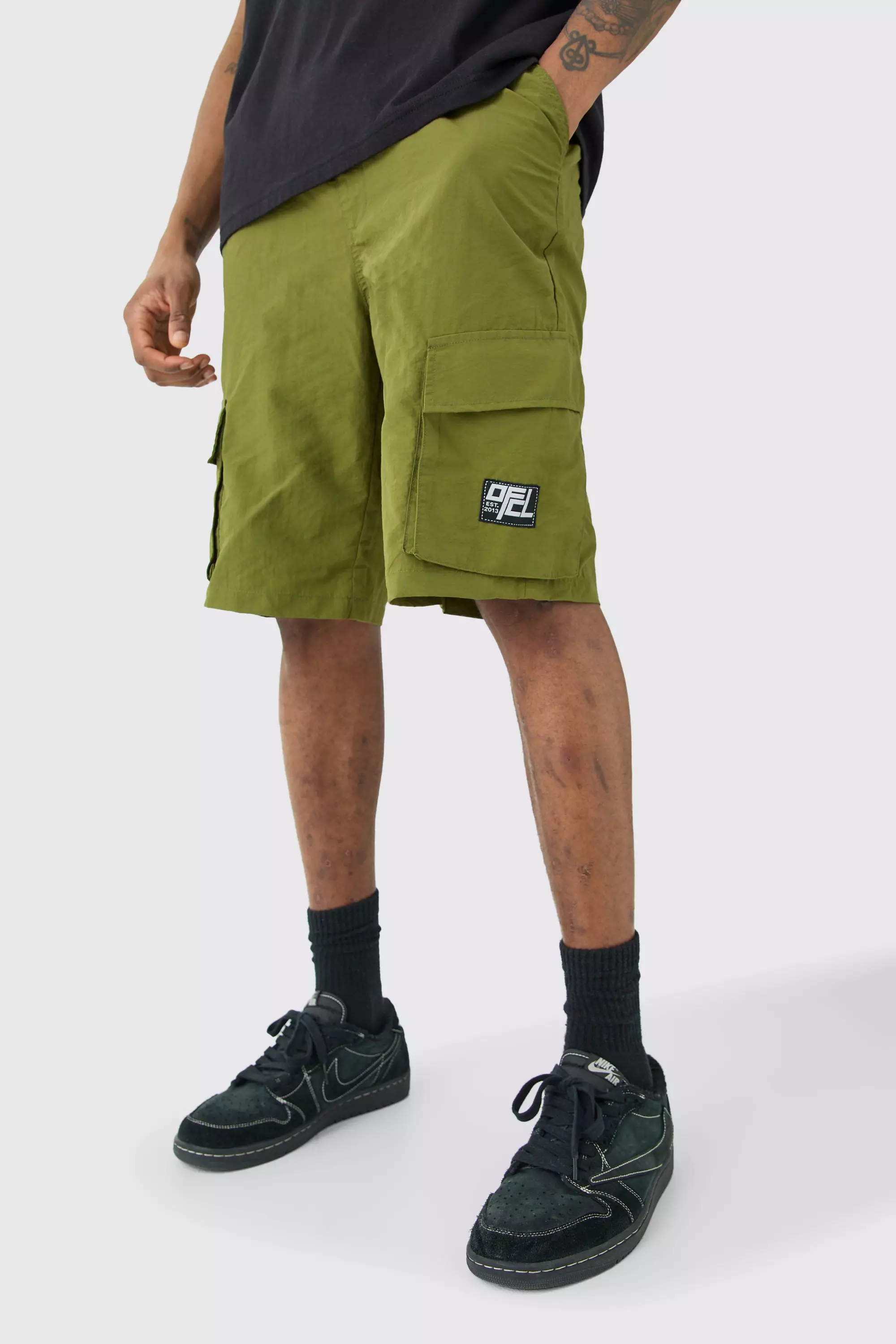 Khaki Tall Elasticated Waist Ofcl Nylon Cargo Shorts alternative image