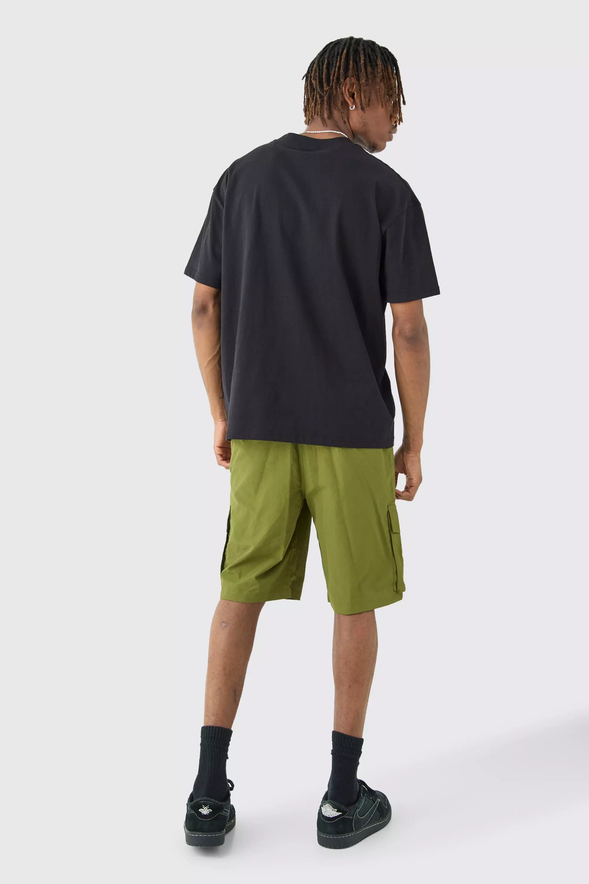 Khaki Tall Elasticated Waist Ofcl Nylon Cargo Shorts alternative image